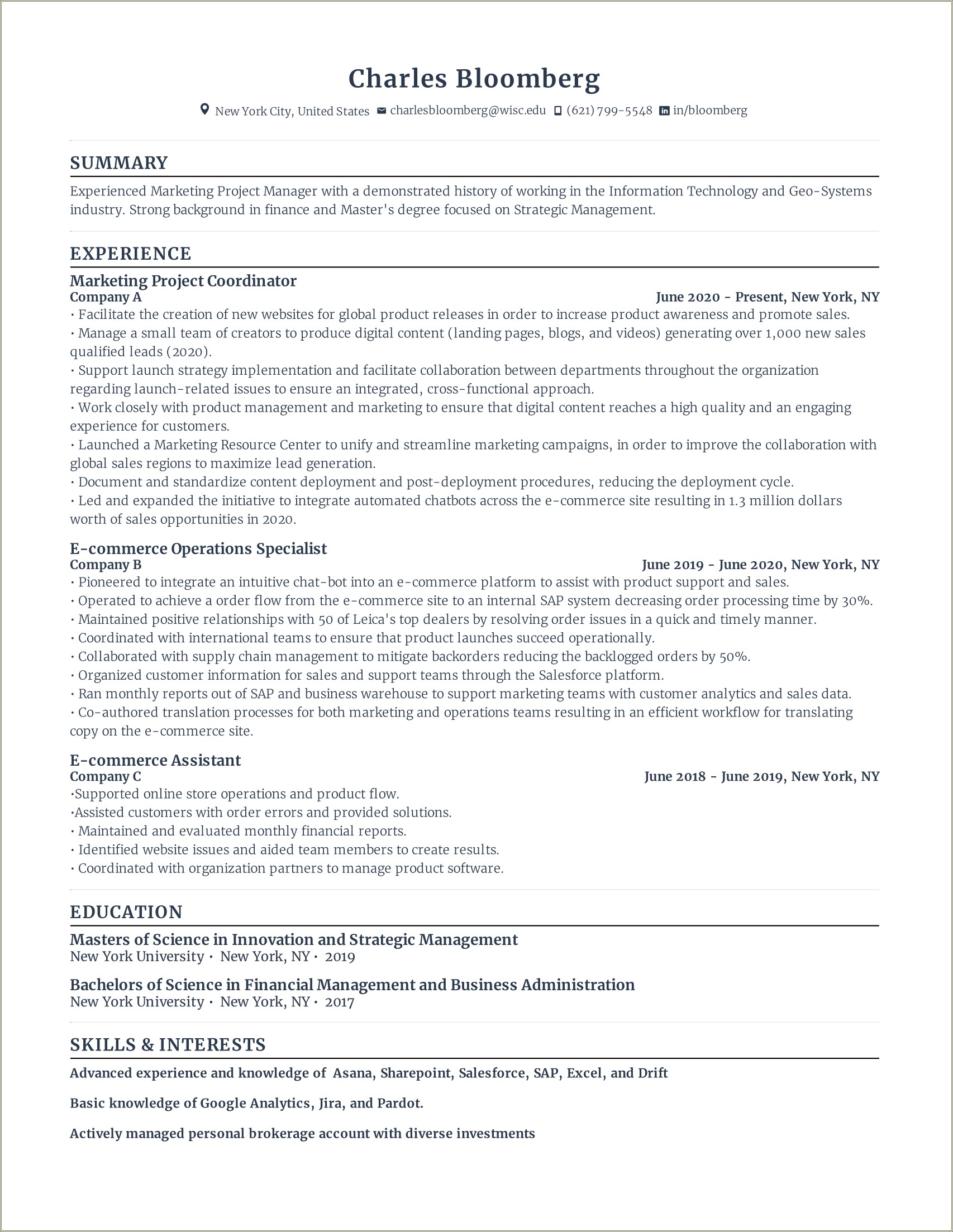Bullet Points For A Facilities Manager Resume