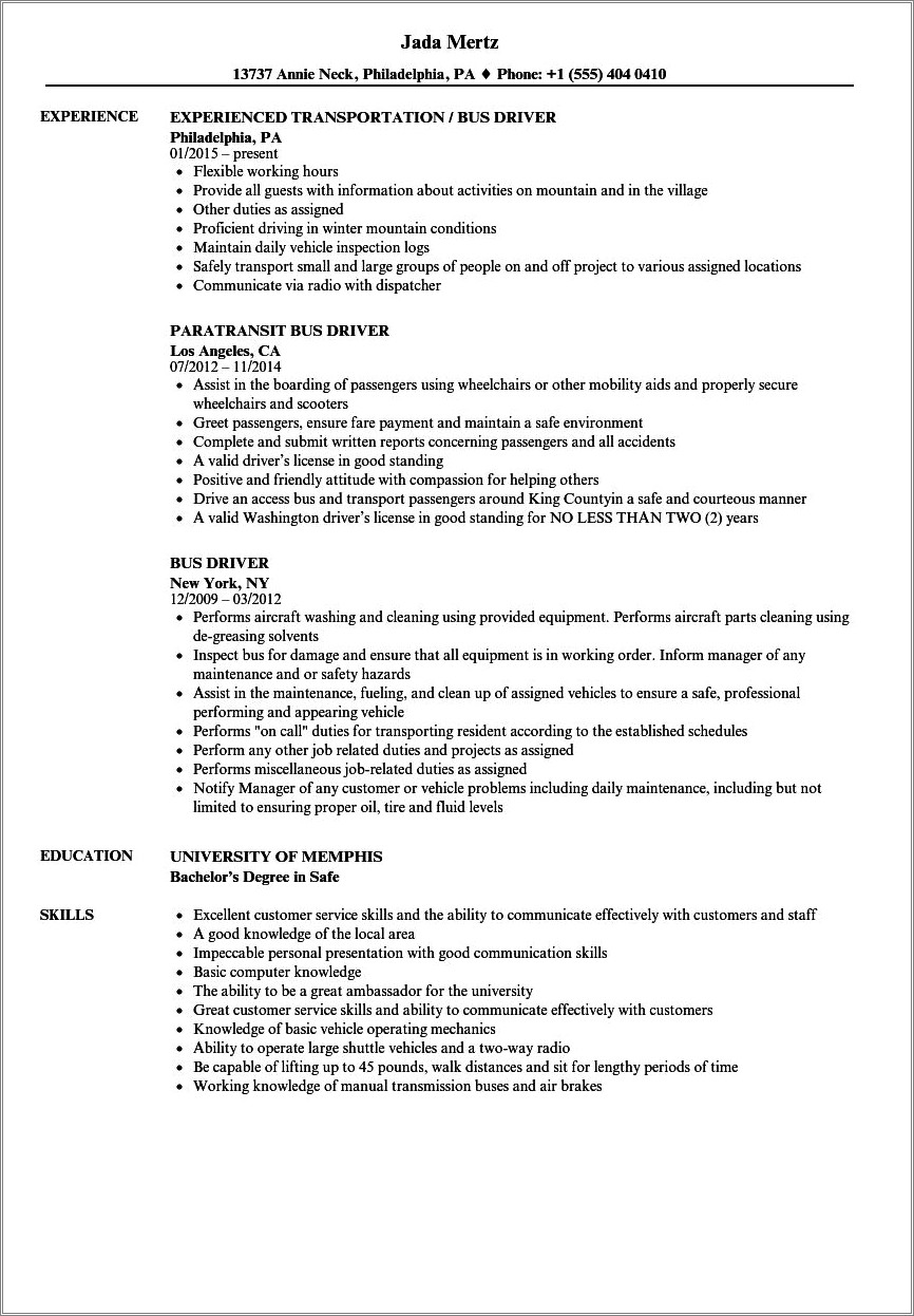 Bus Monitor Job Description For Resume