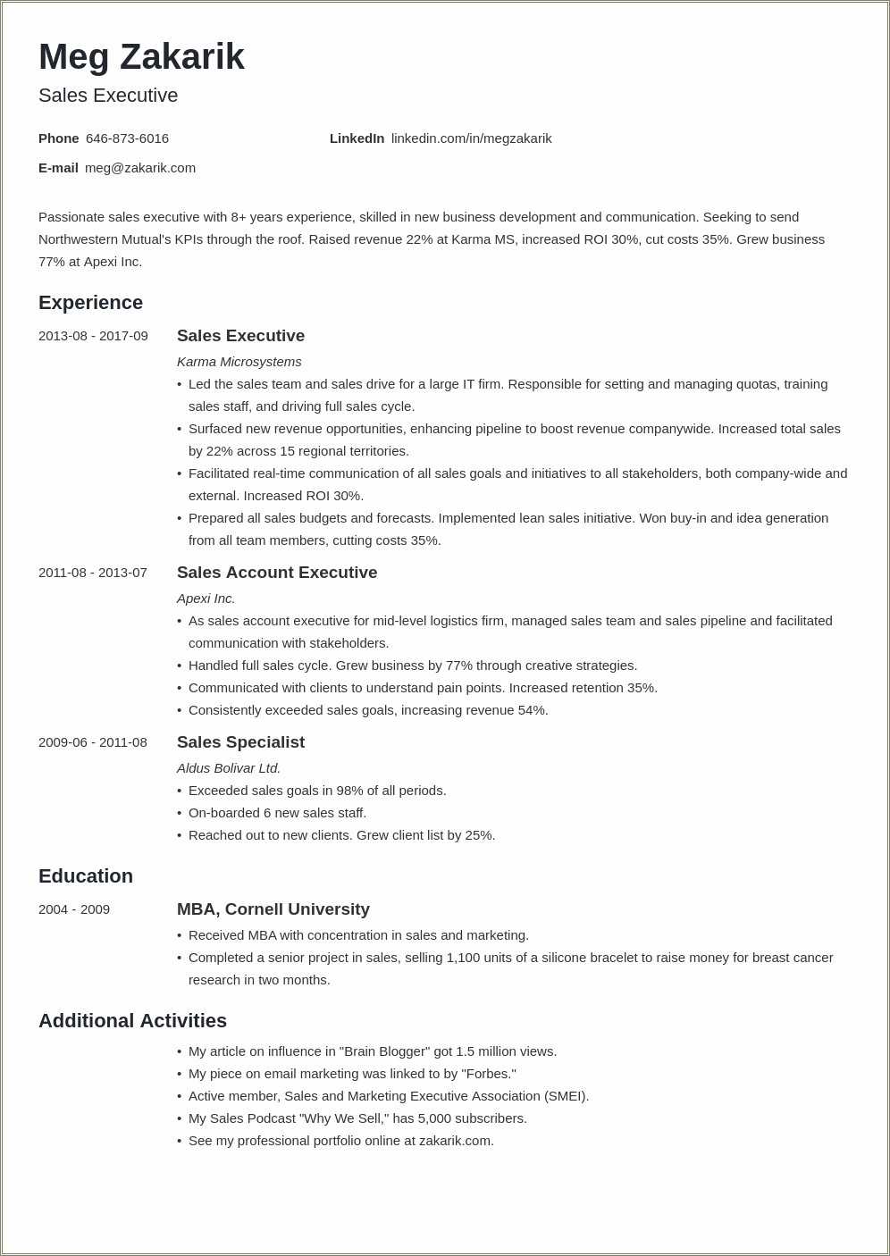 Business Administration Concentration In Management Resume