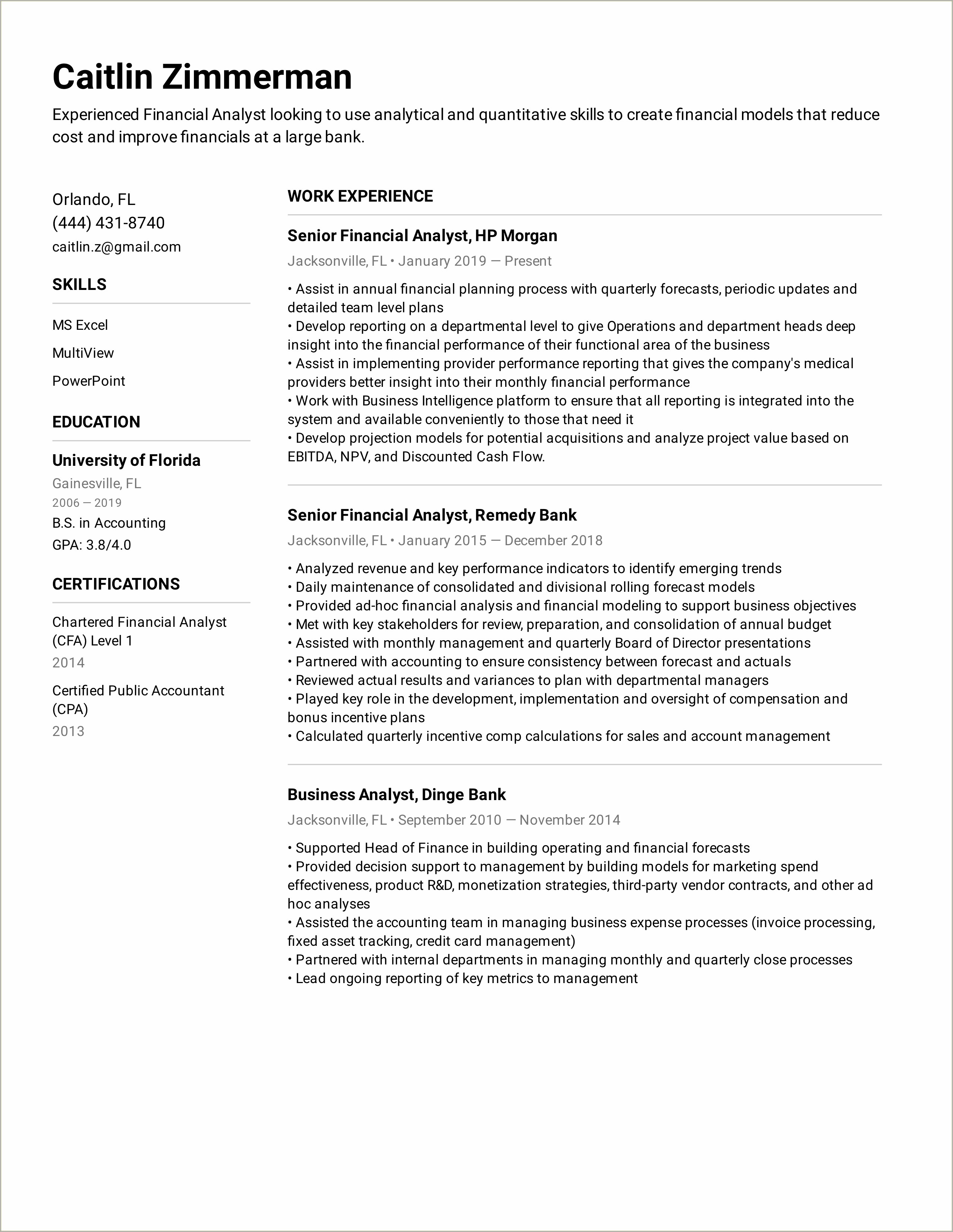 Business Analyst Capital Market Sample Resume