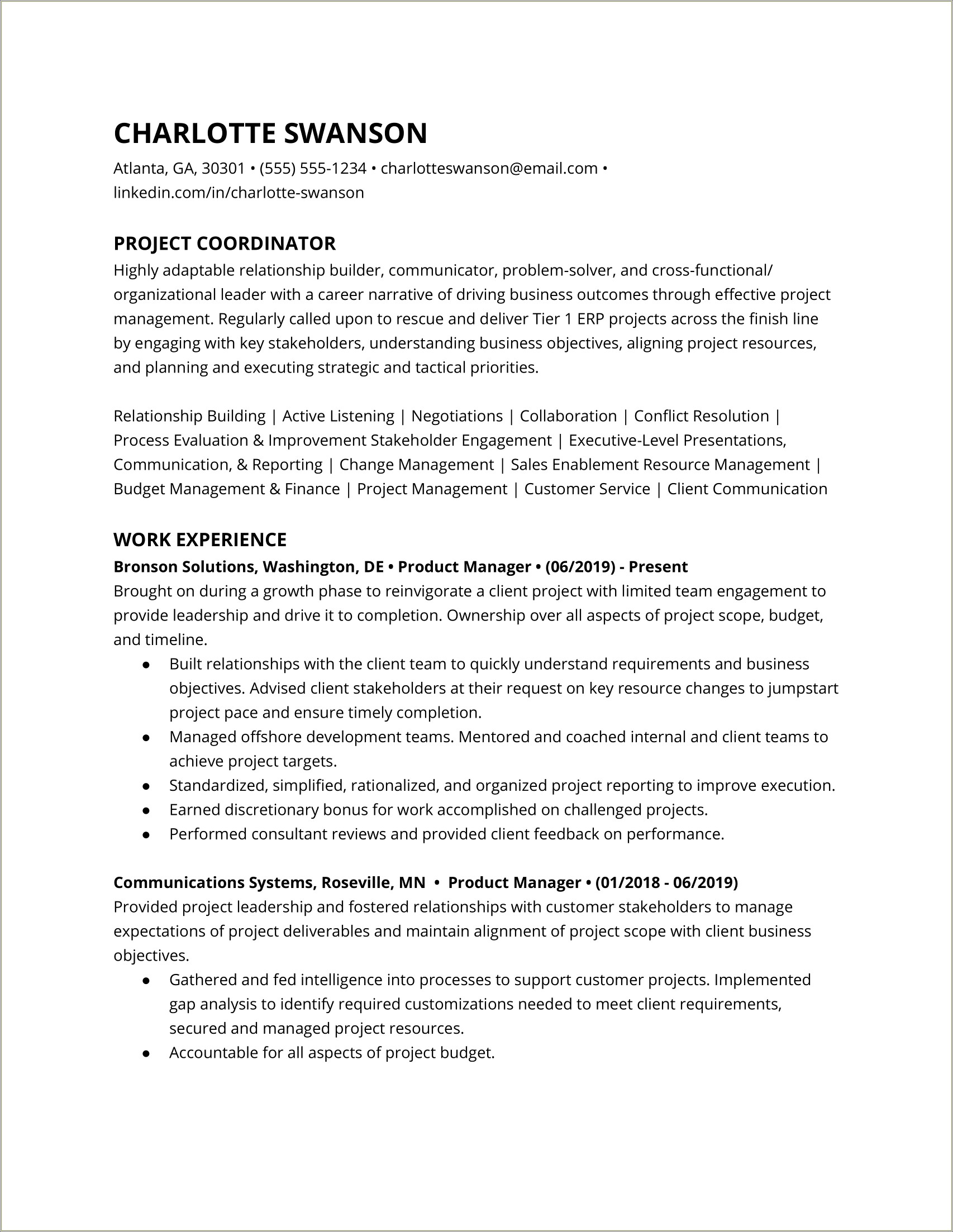 Business Analyst Project Manager Sample Resume