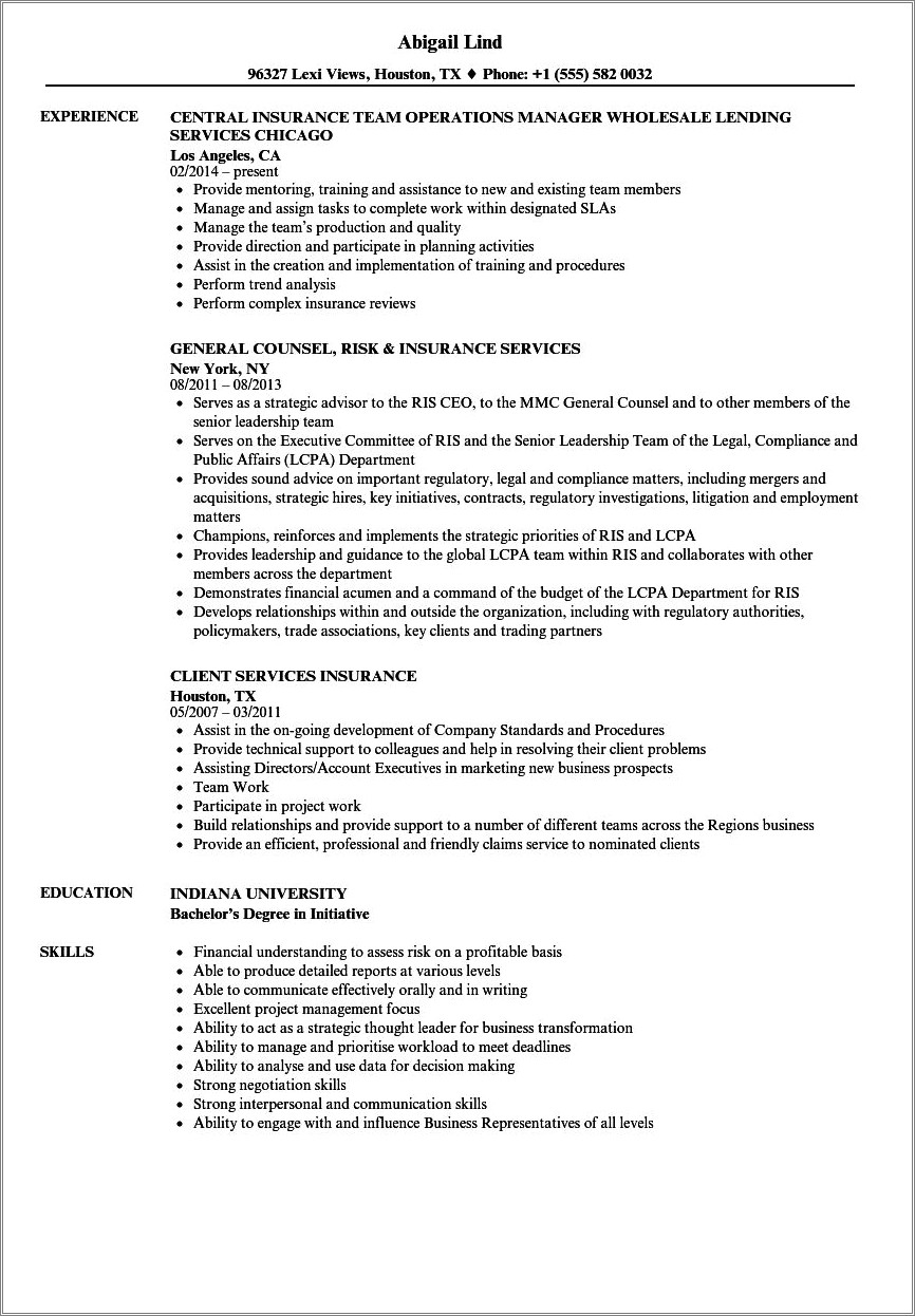 Business Analyst Property And Casuality Insurance Sample Resumes
