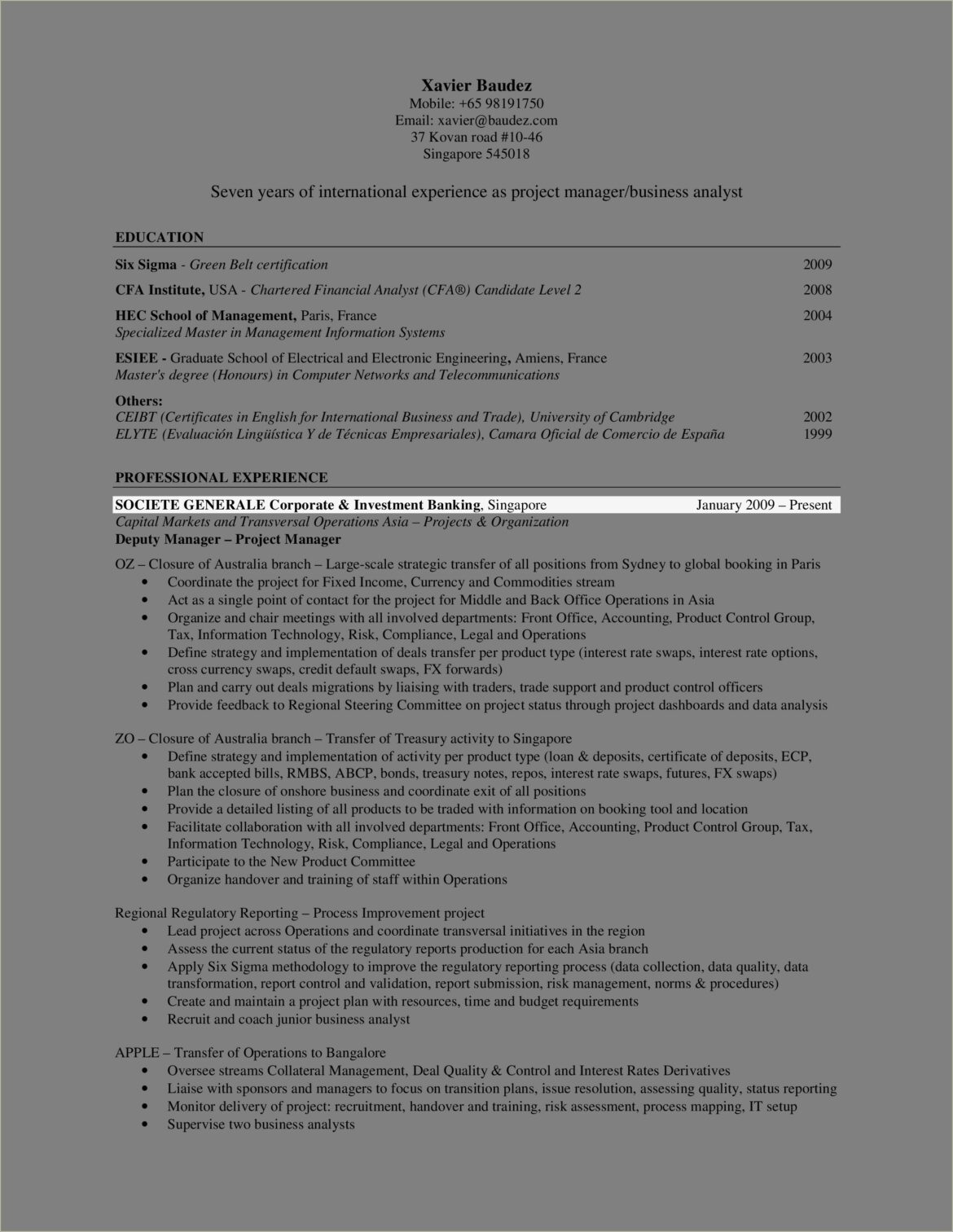 Business Analyst Regulatory Reporting Sample Resumes