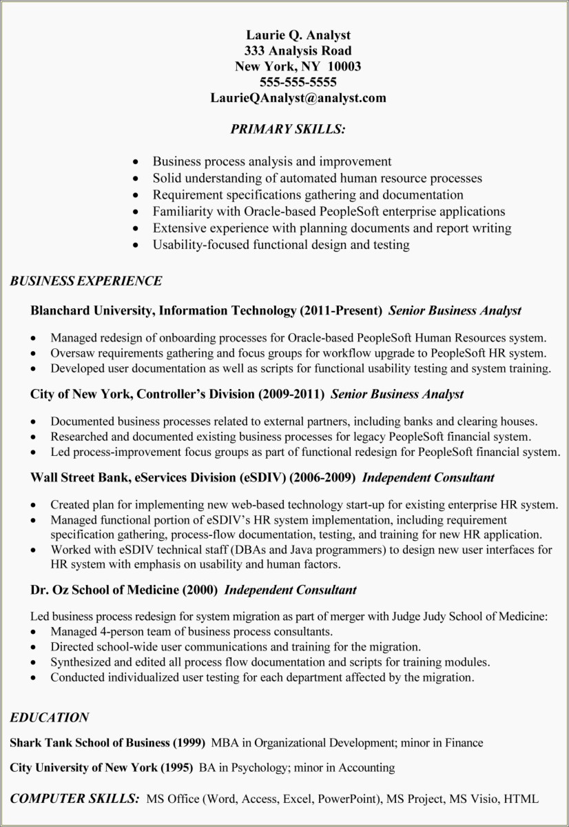 Business Analyst Resume With Jira Experience