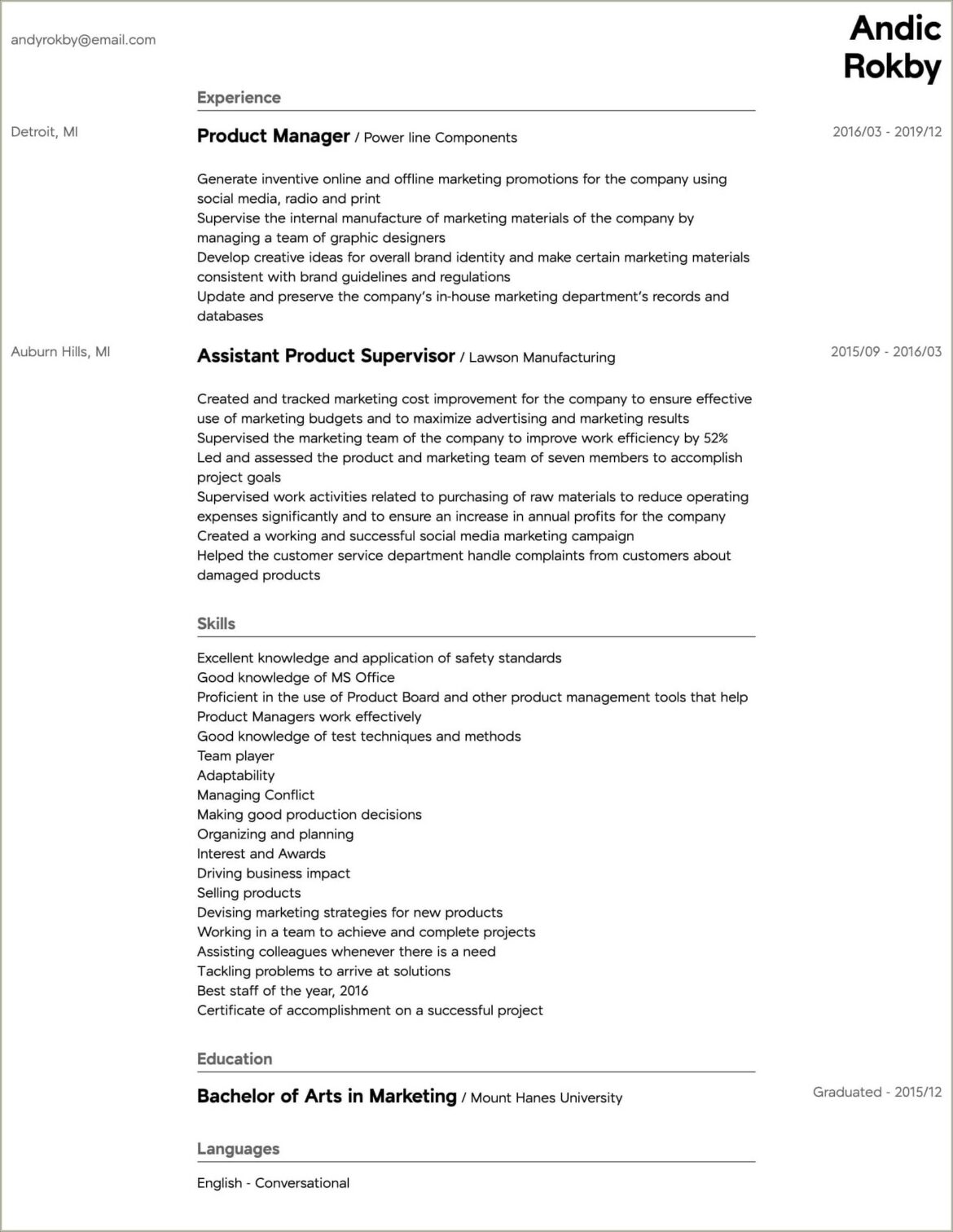 Business Analyst To Product Manager Resume