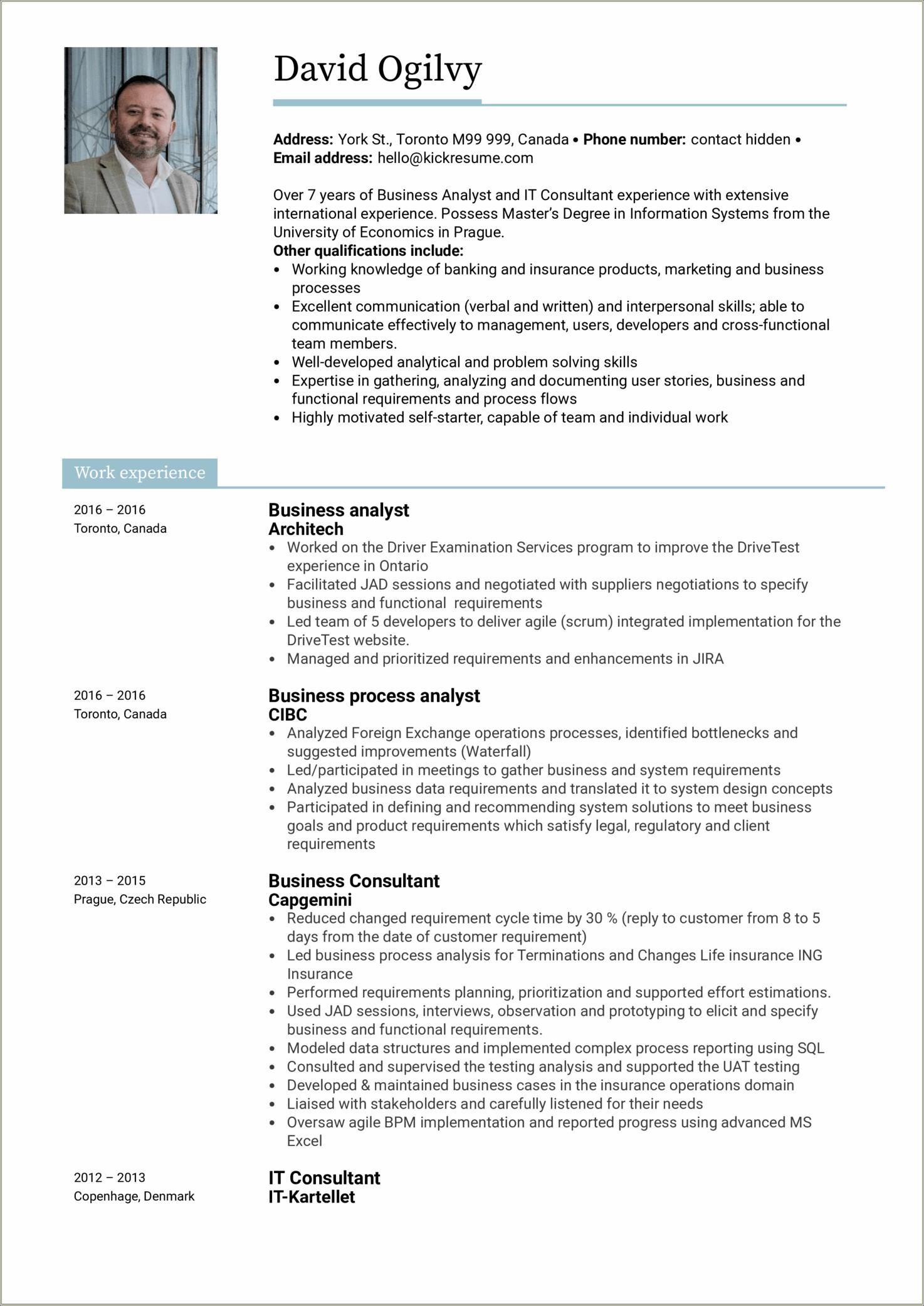 Business Analyst With Agile Experience Resume