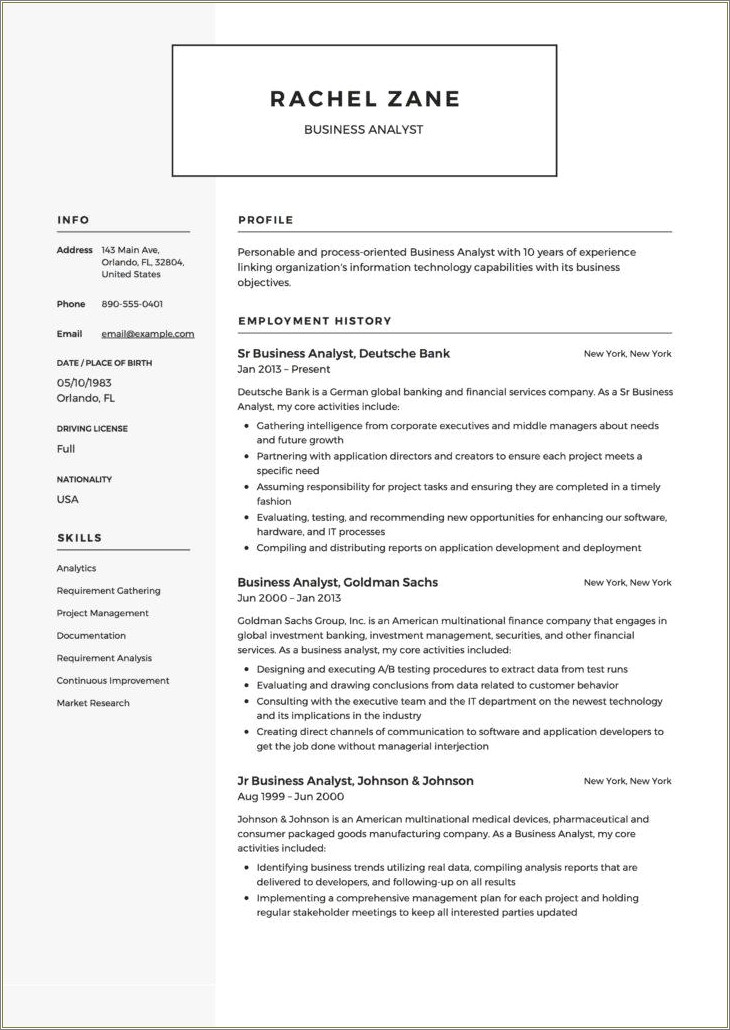 Business Analyst With Alladin Sample Resume