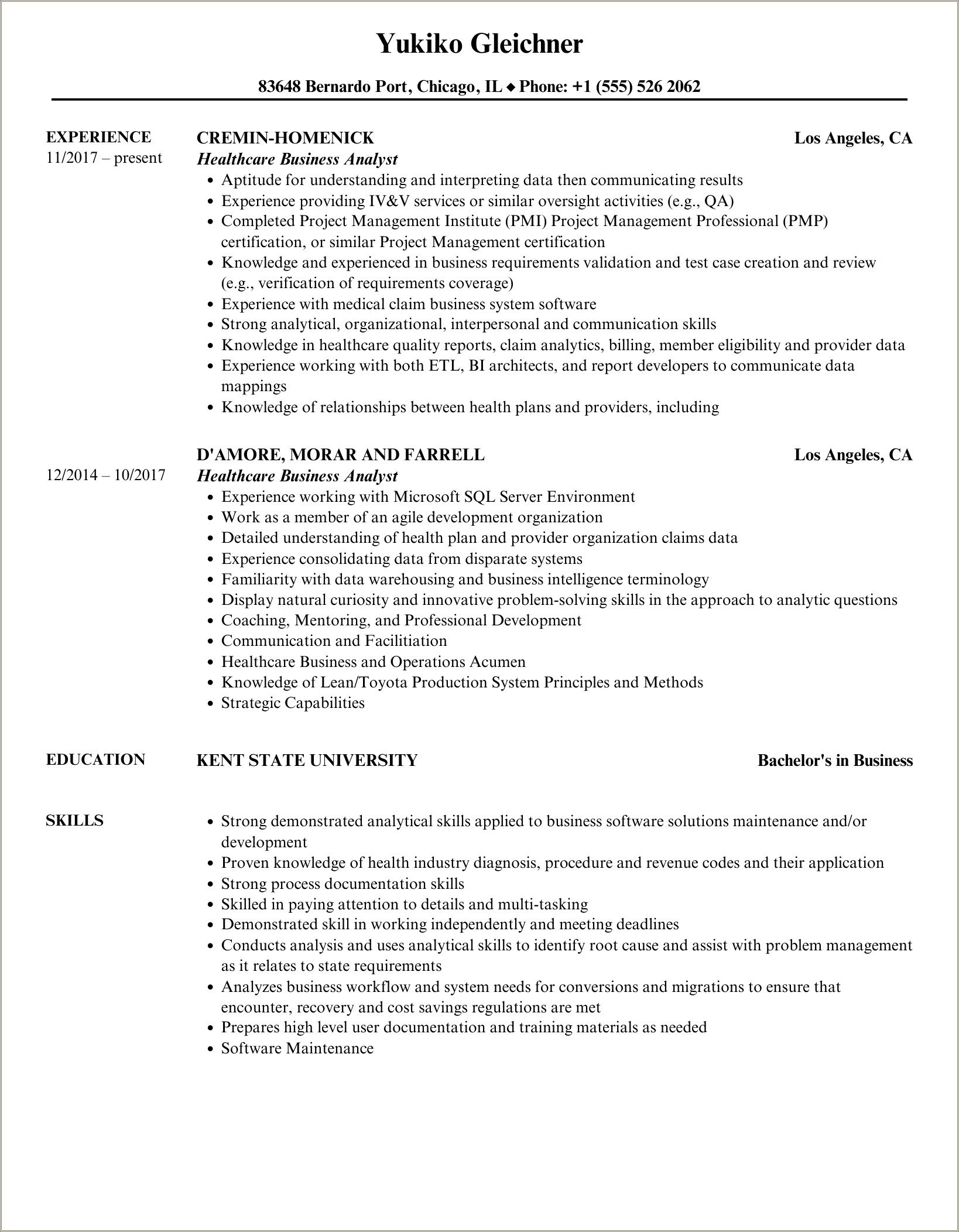 Business Analyst With Health Care Mita Resume Samples