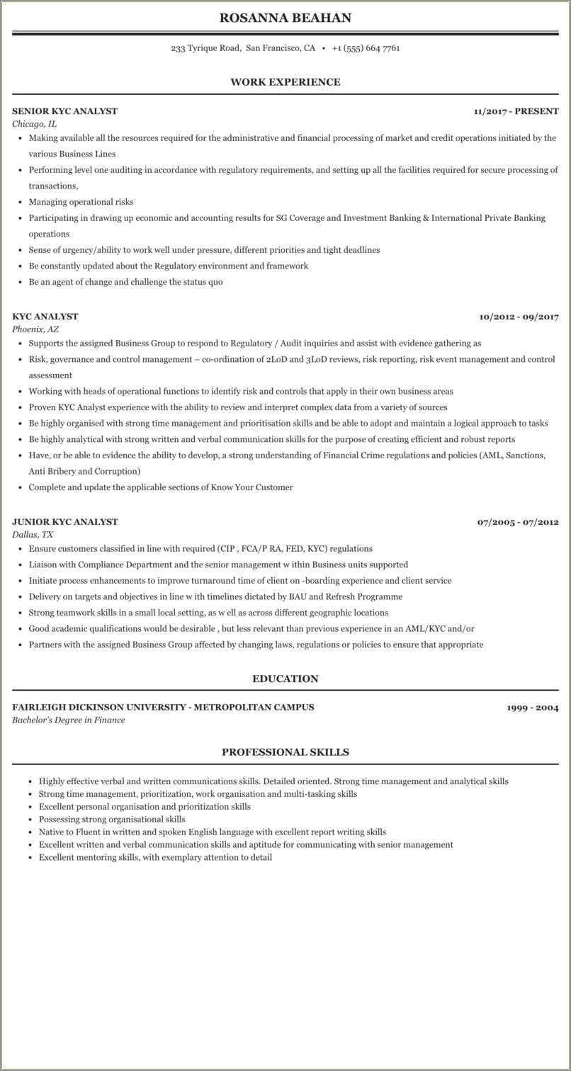 Business Analyst With Prioritazation Experience Sample Resume