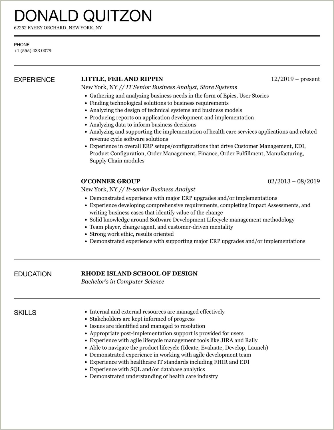 Business Analyst With Tfs Sample Resumes