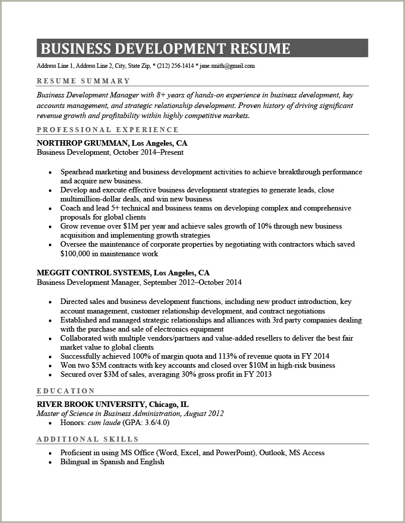 Business Develop Ent Engineer Sample Resume