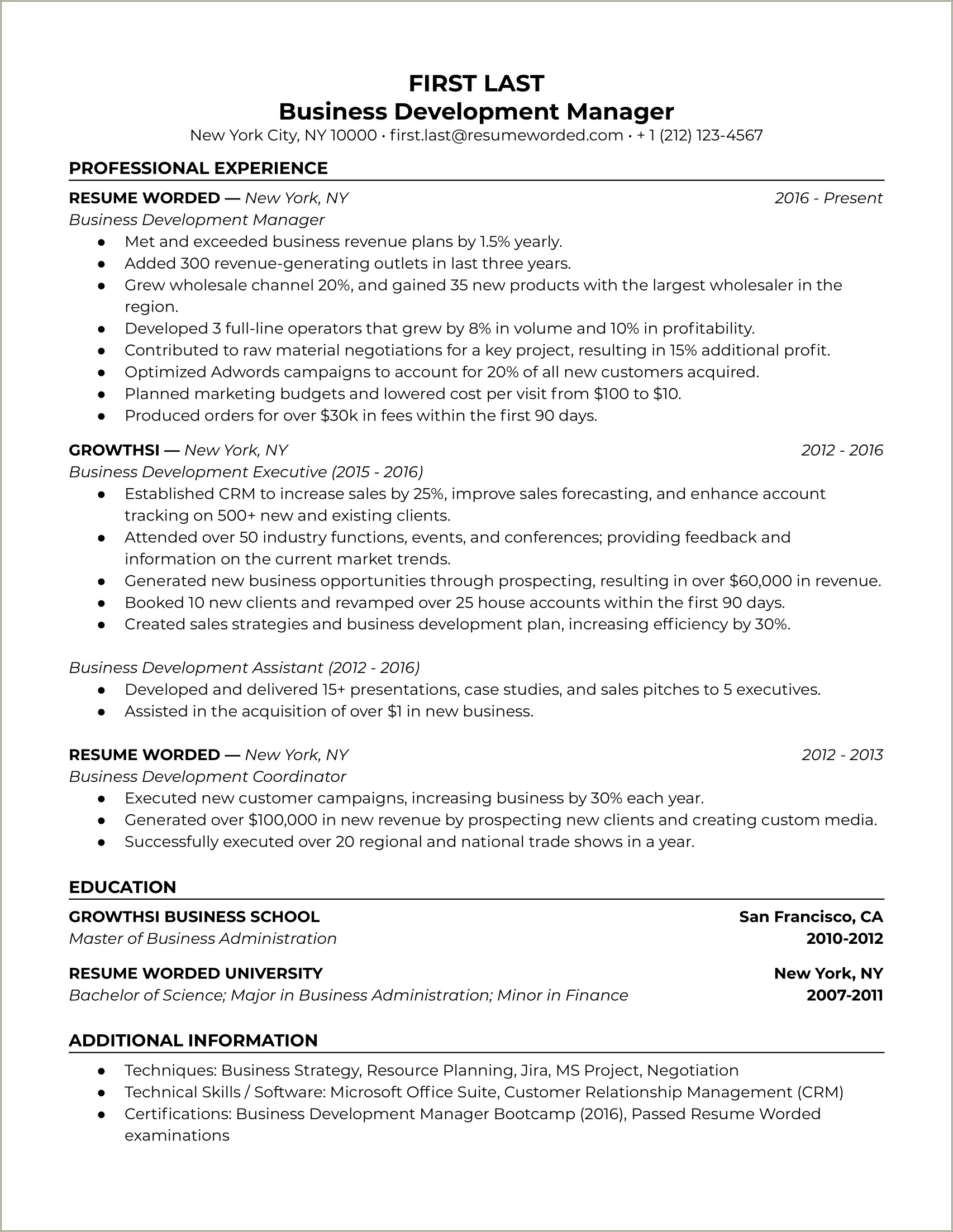 Business Develop Ent Engineersample Resume Templates Pdf