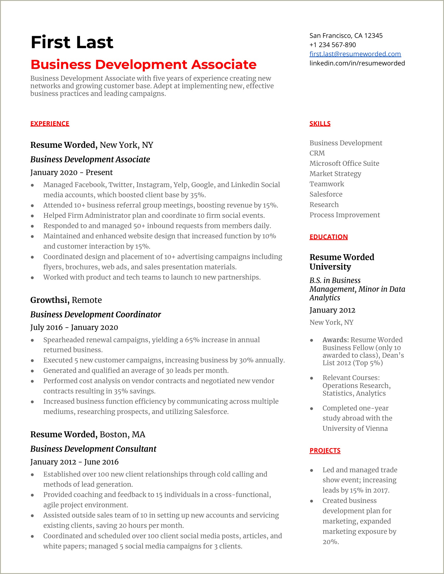 Business Development Associate Job Description Resume