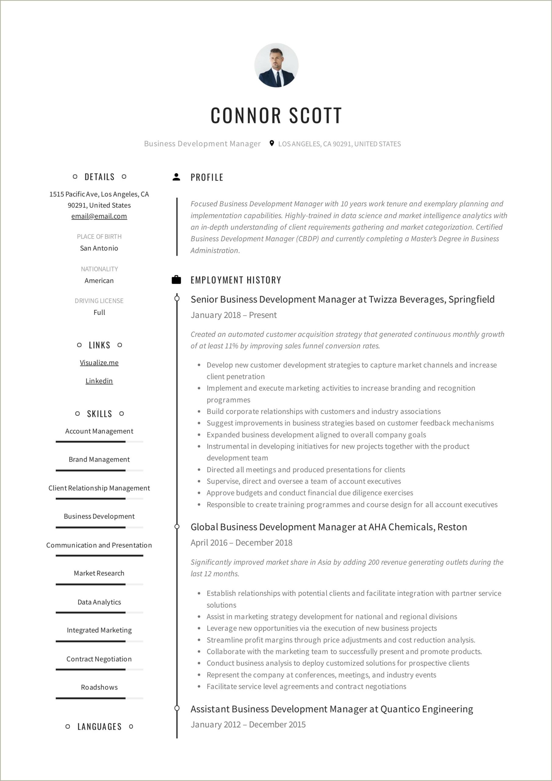 Business Development Manager Achievements Sample Resume