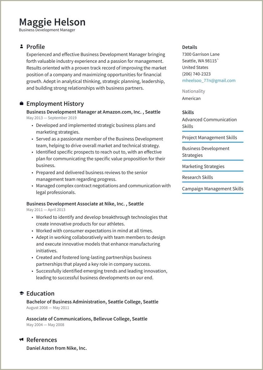 Business Development Manager Resume Word Document