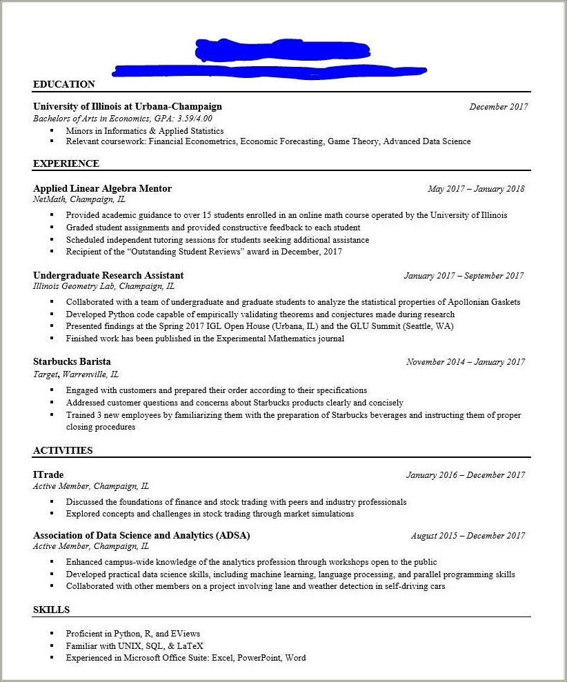Business Finance Degree Resume No Experience