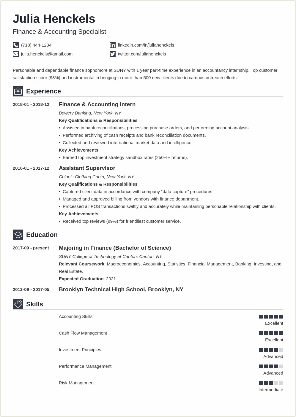 Business Internship College Resume Objective Examples