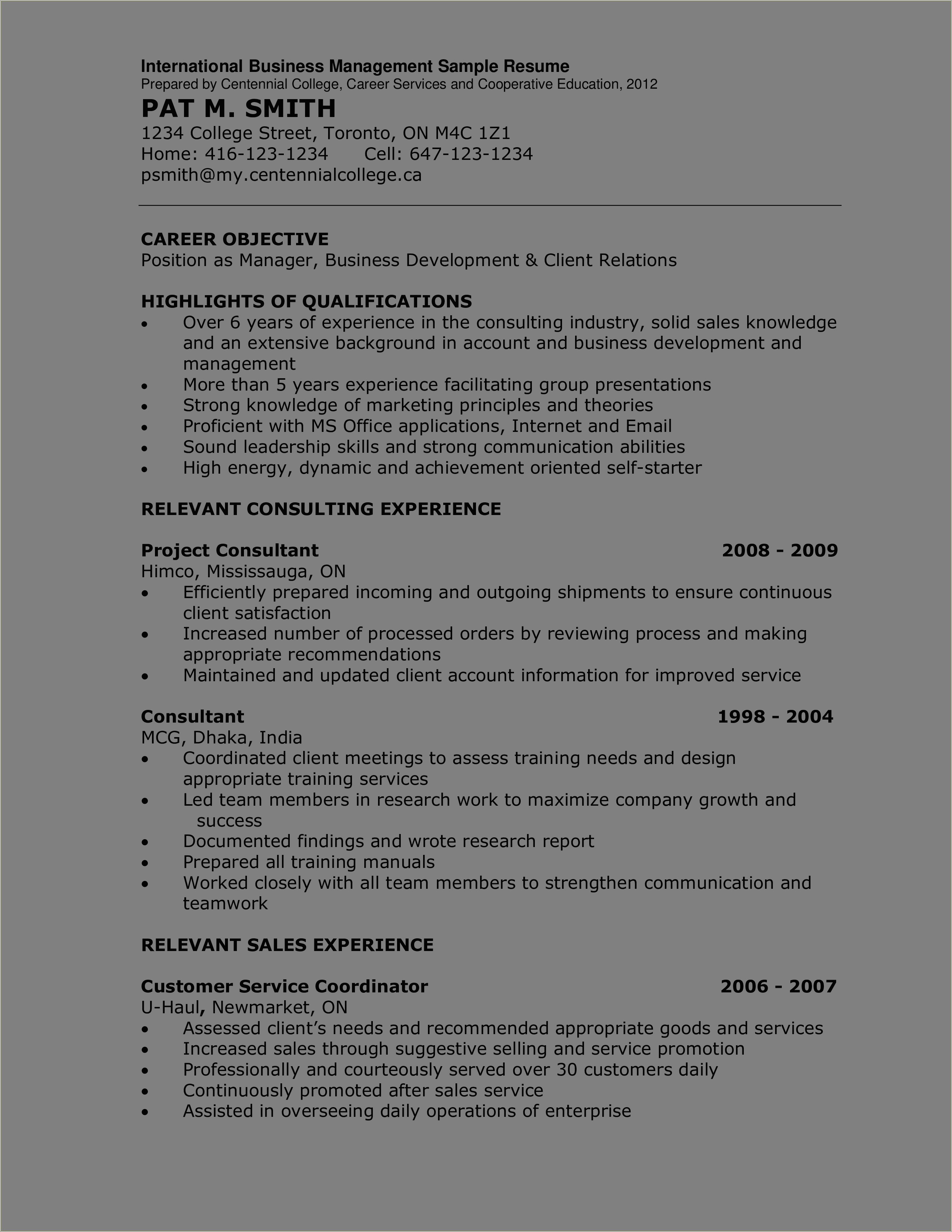 Business Management It Resume Objective Examples