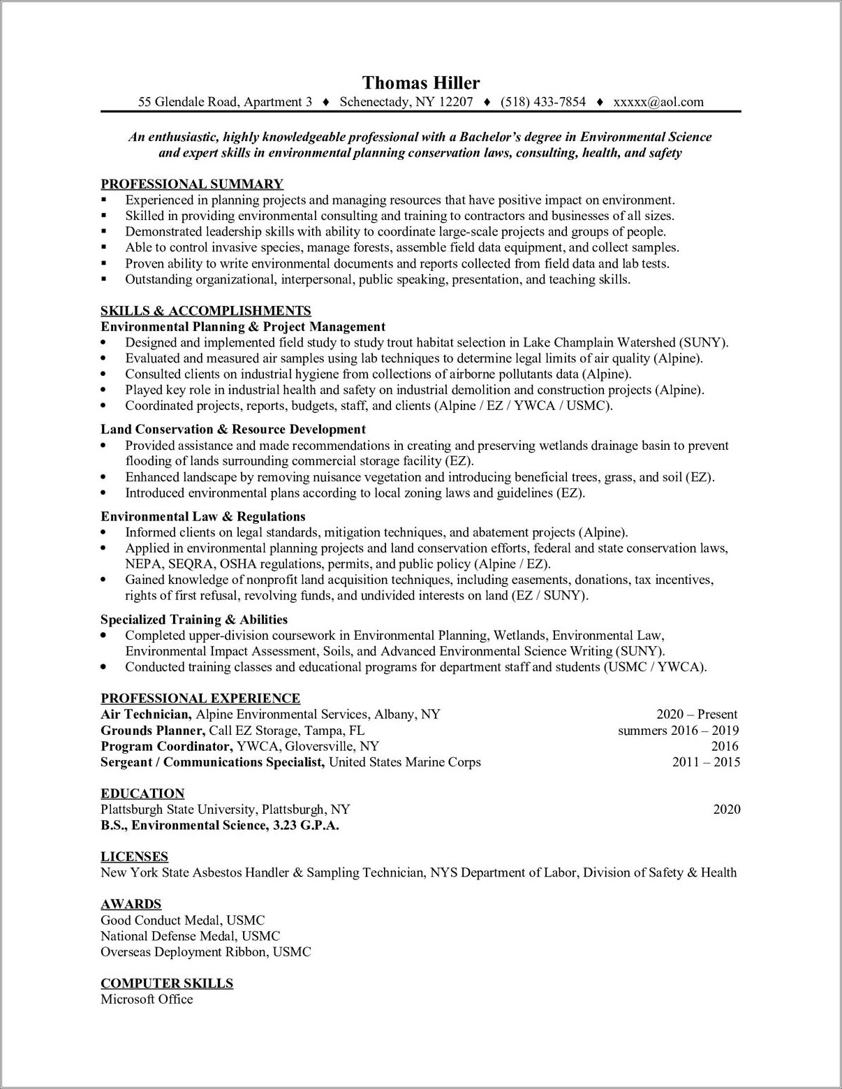 Business Management Resume Albany Marine Base