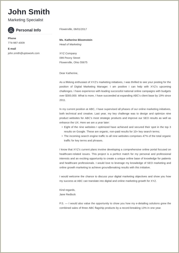 Business Professional Resume Cover Letter Sample