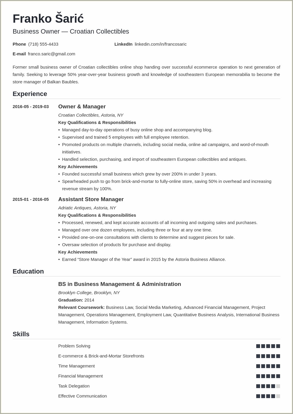 Business Project Description For Resume Example