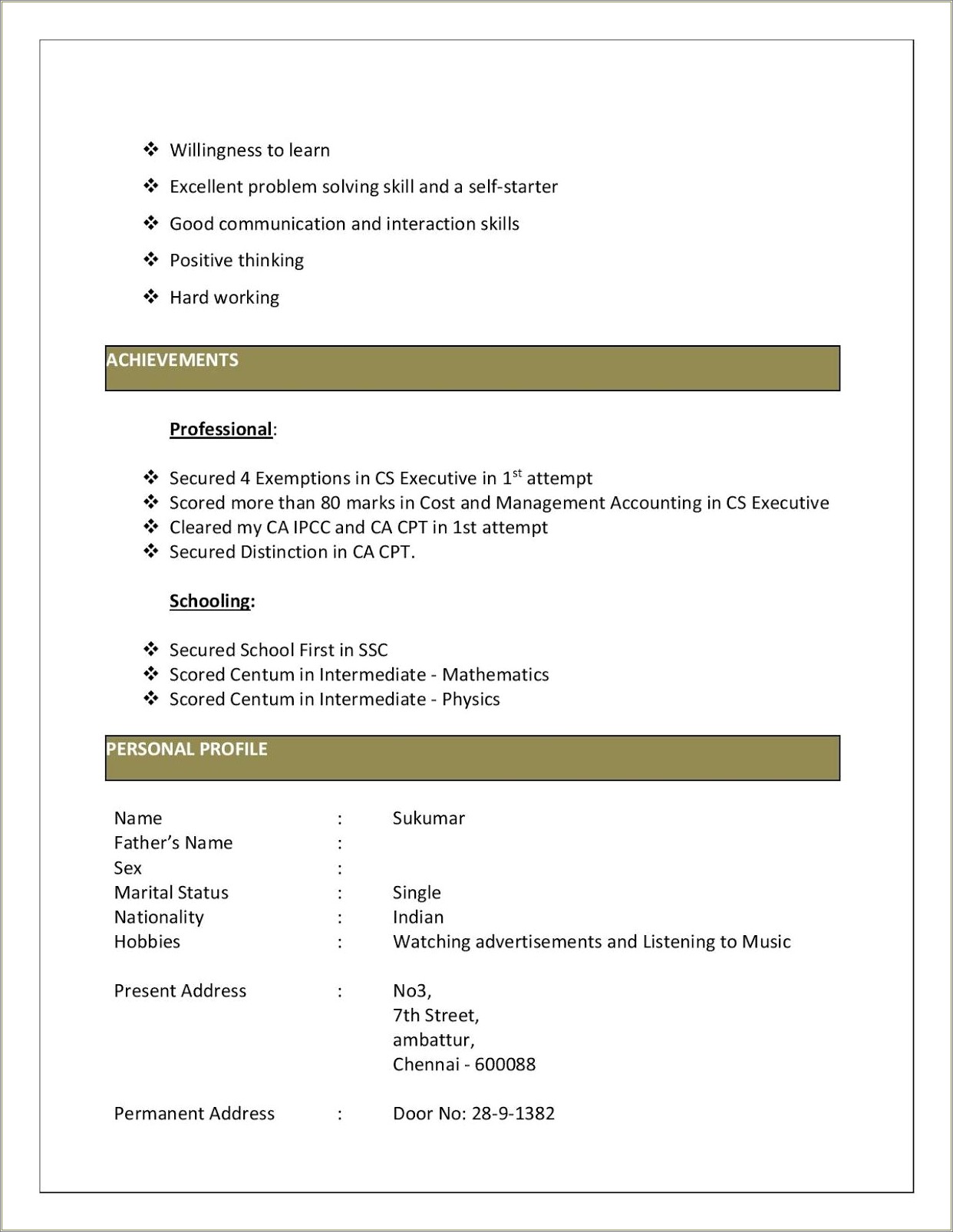 Ca Articleship Resume Free Download Pdf