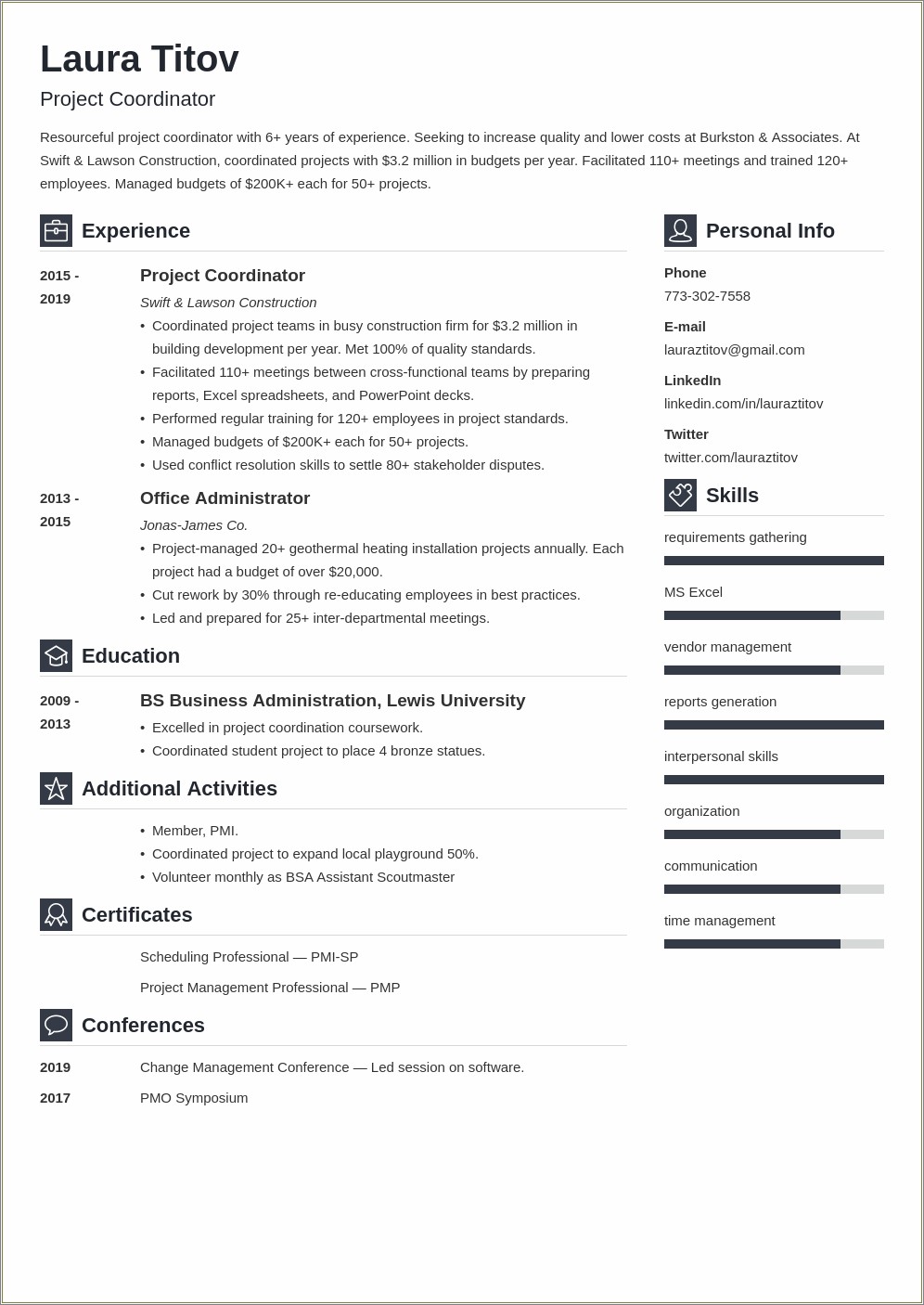 Calibration Coordinator Entry Level Resume Samples