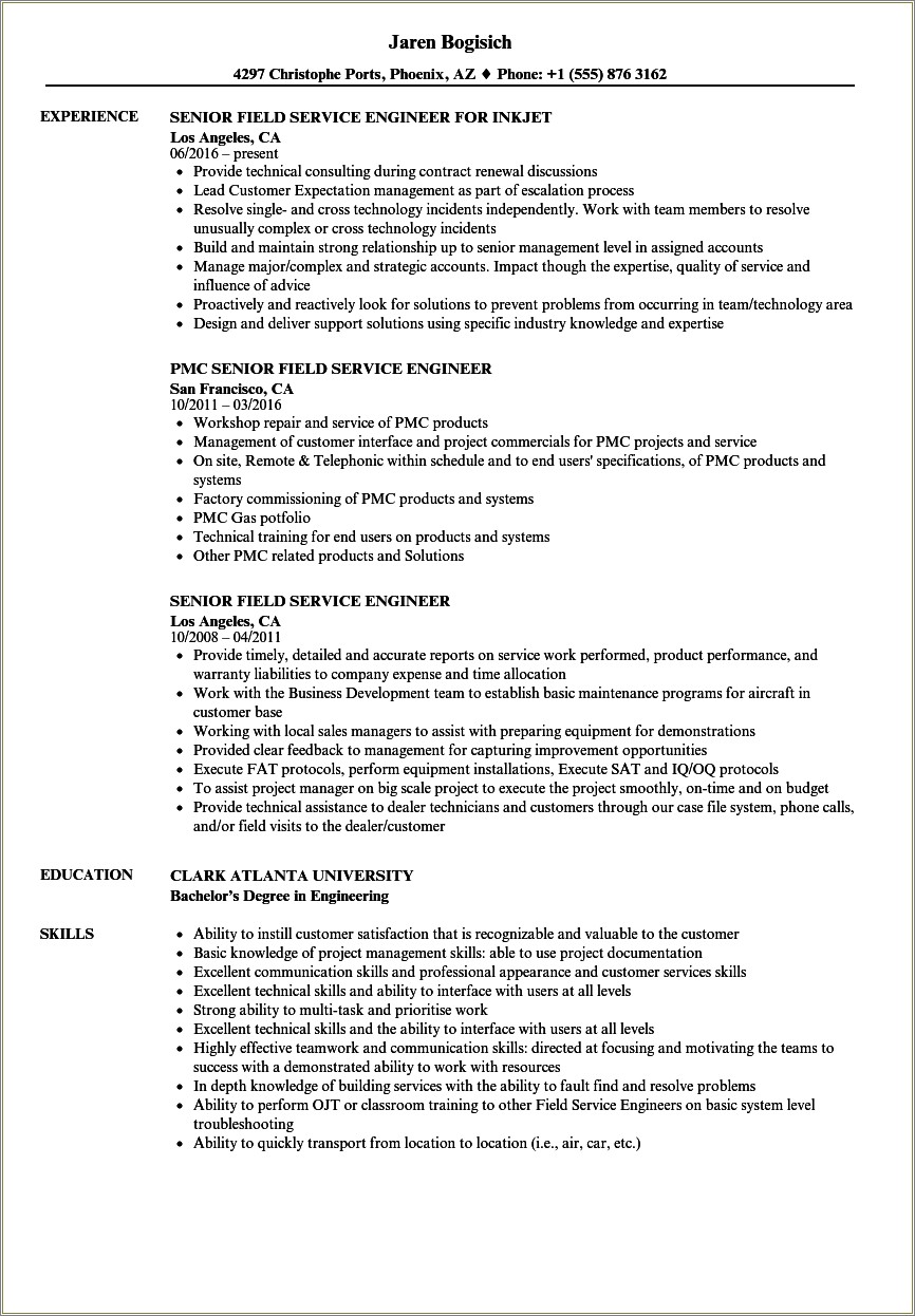 California Utility Engineer Resume Example Ceqa