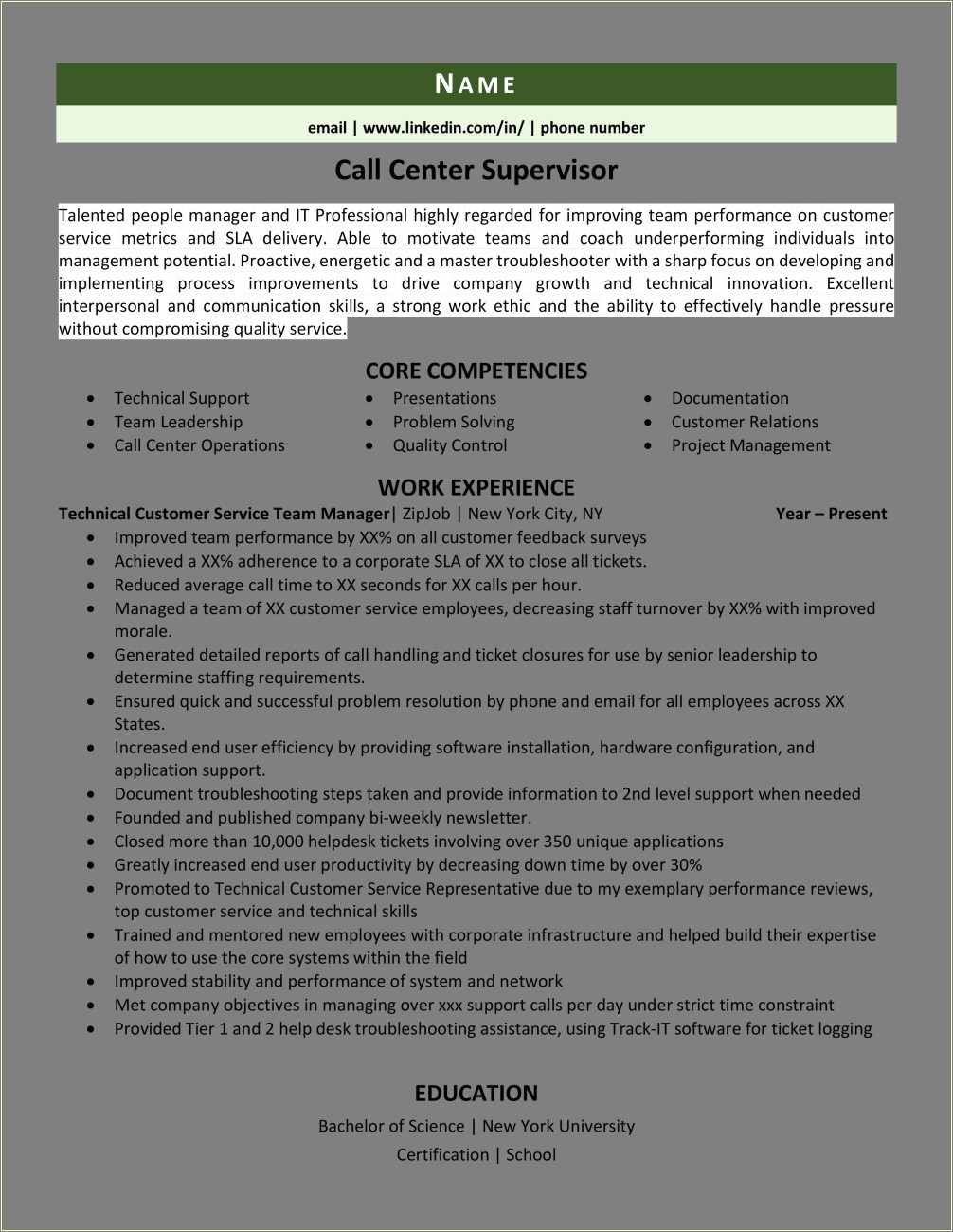 Call Center Customer Service Resume Example