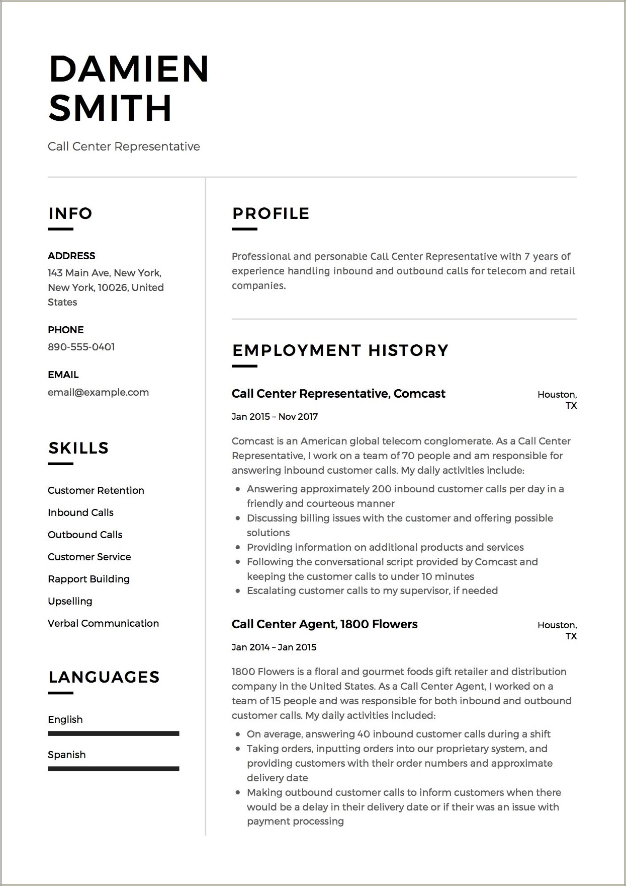 Call Center Rep Job Description For Resume