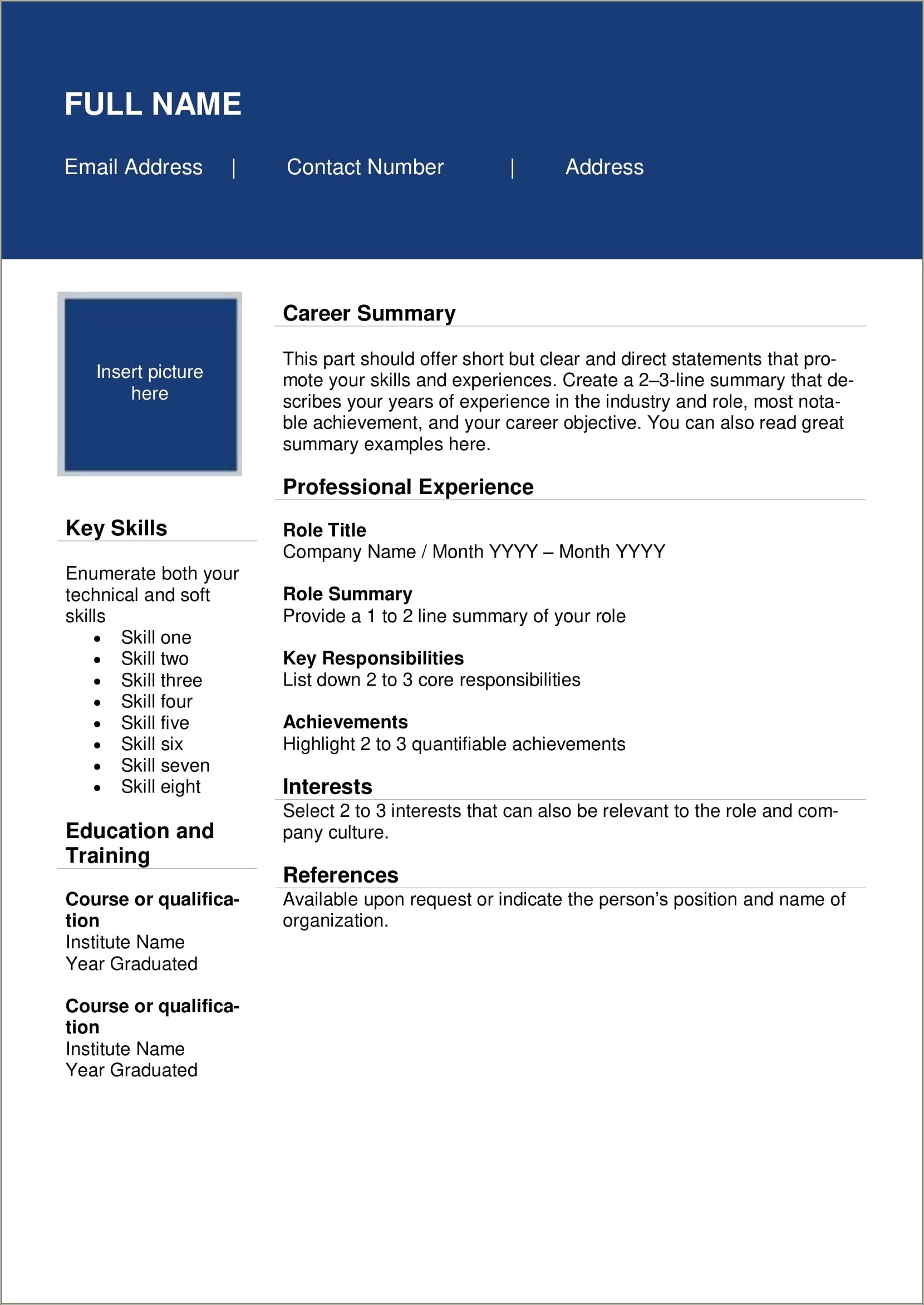Call Center Resume Format For Freshers Free Download