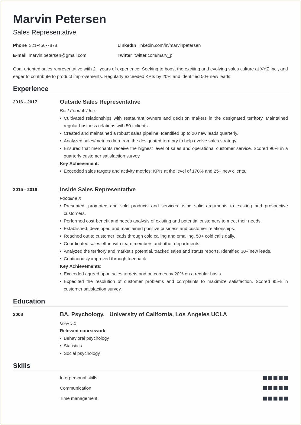 Call Center Sales Agent Resume Sample