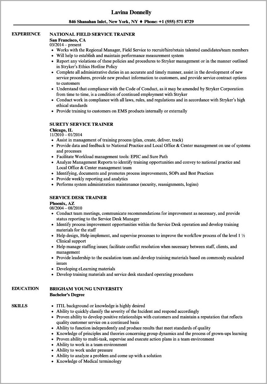 Call Center Technical Trainer Job Description Resume