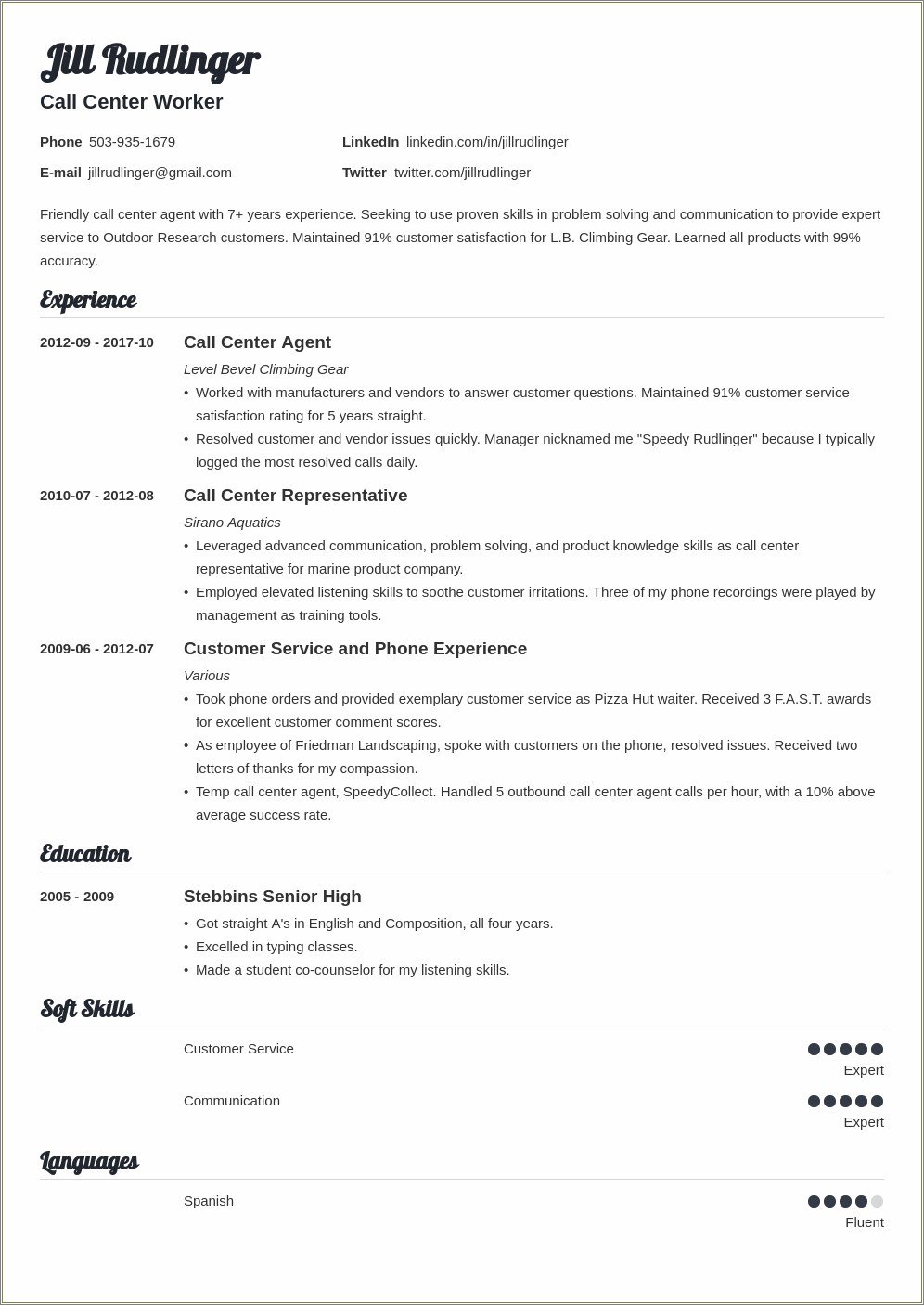 Call Centre Resume Samples For Freshers