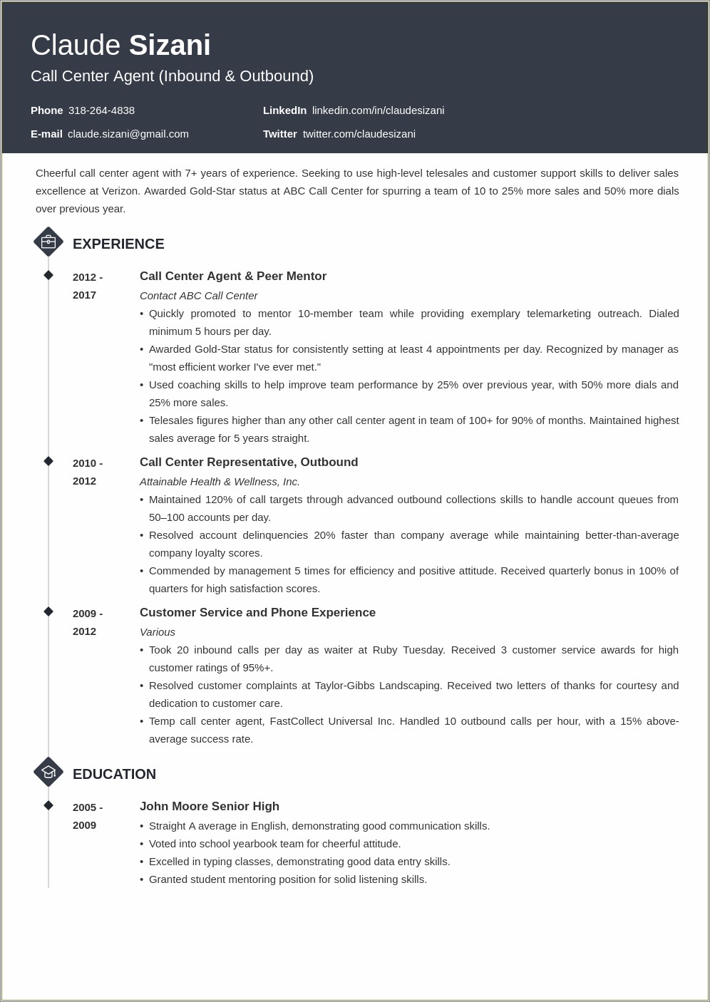 Call Centre Resume With No Experience