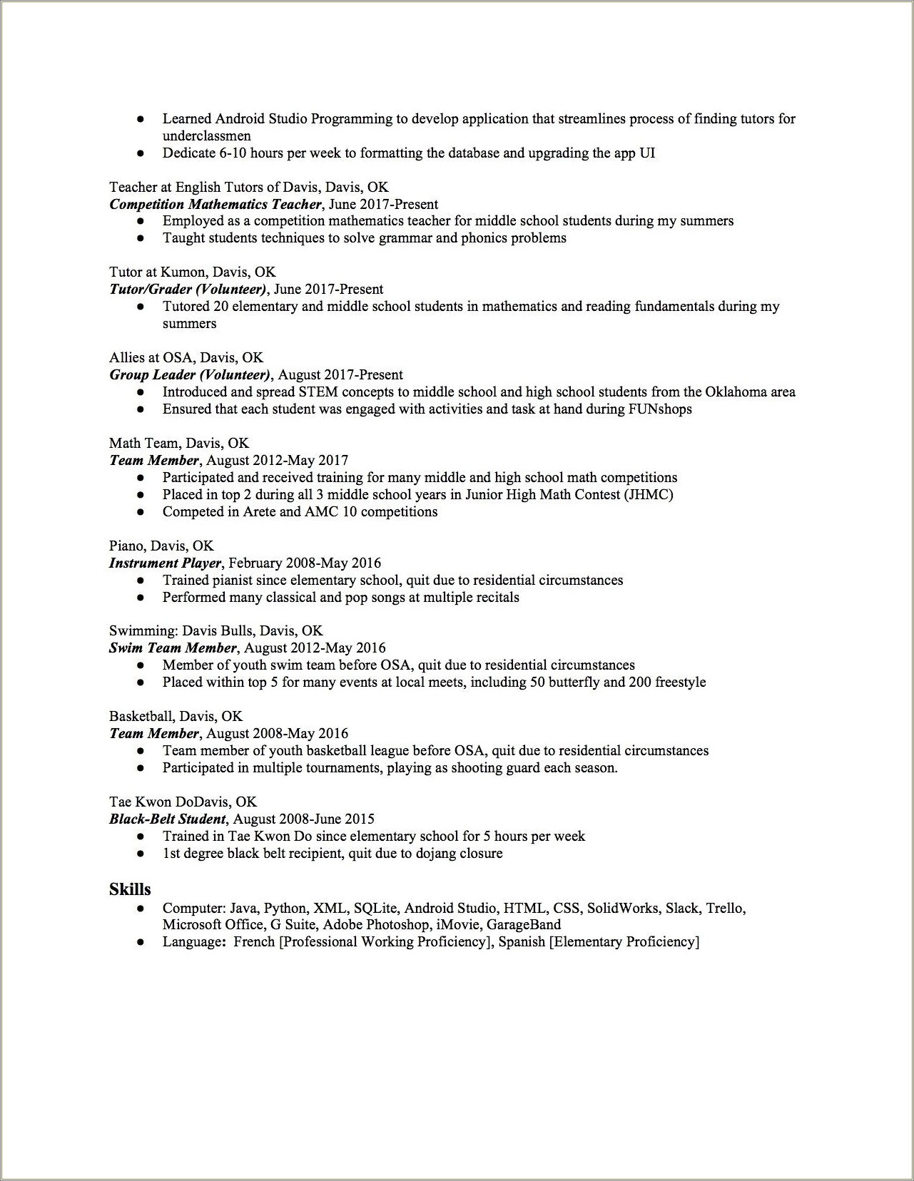 Can I Include Hign School Activity In Resume