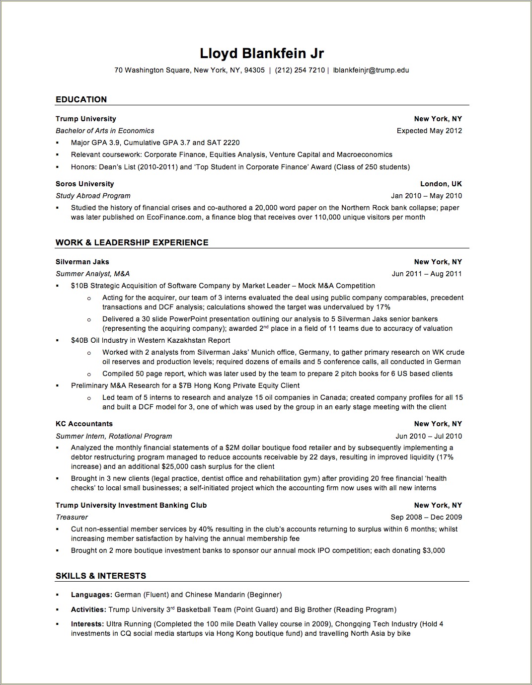 Can You Put Major Gpa On Resume Finance