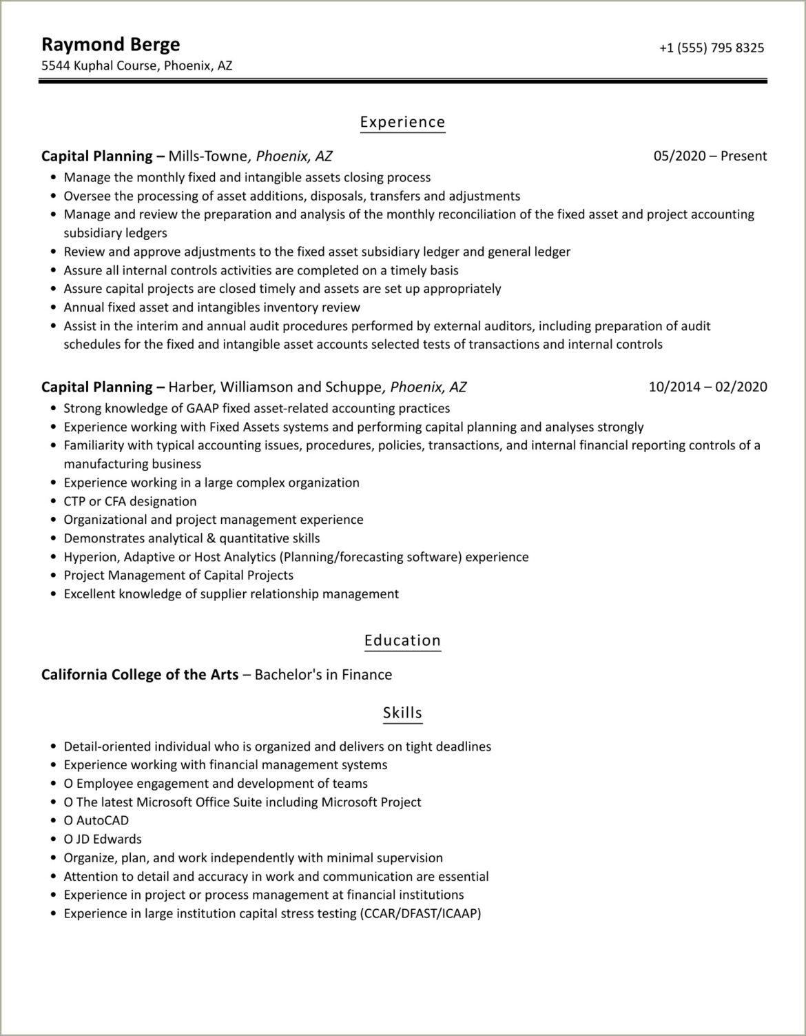 Capital Planning And Management Analyst Resume