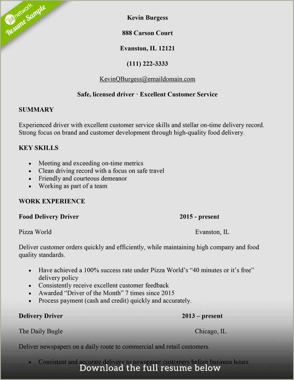 Car Driver Resume Format In Word