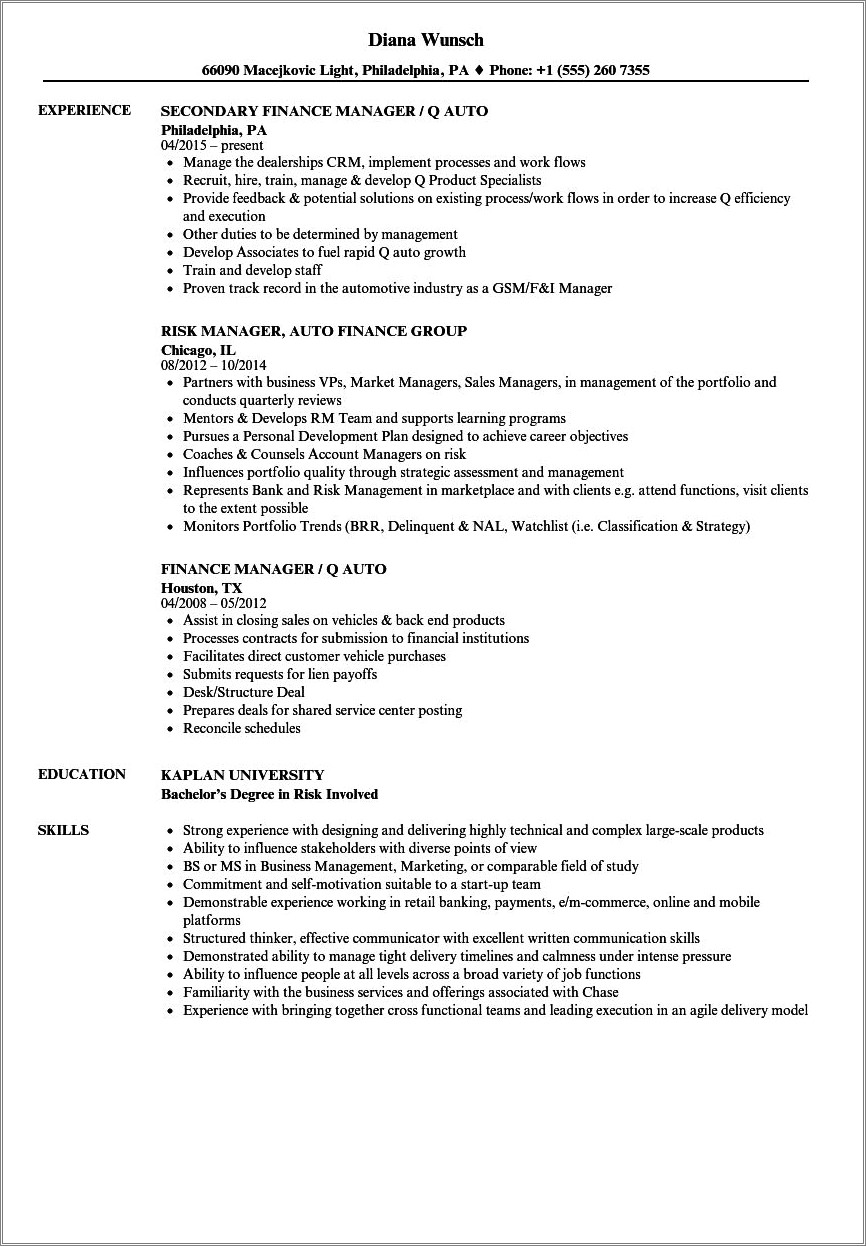 Car Loan Area Business Manager Mahindra Finance Resume