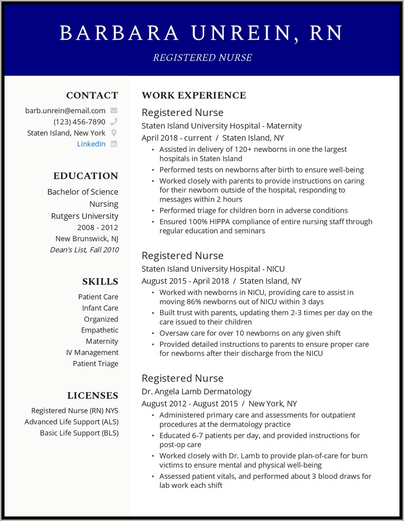 Cardiac Cath Lab Nurse Resume Example