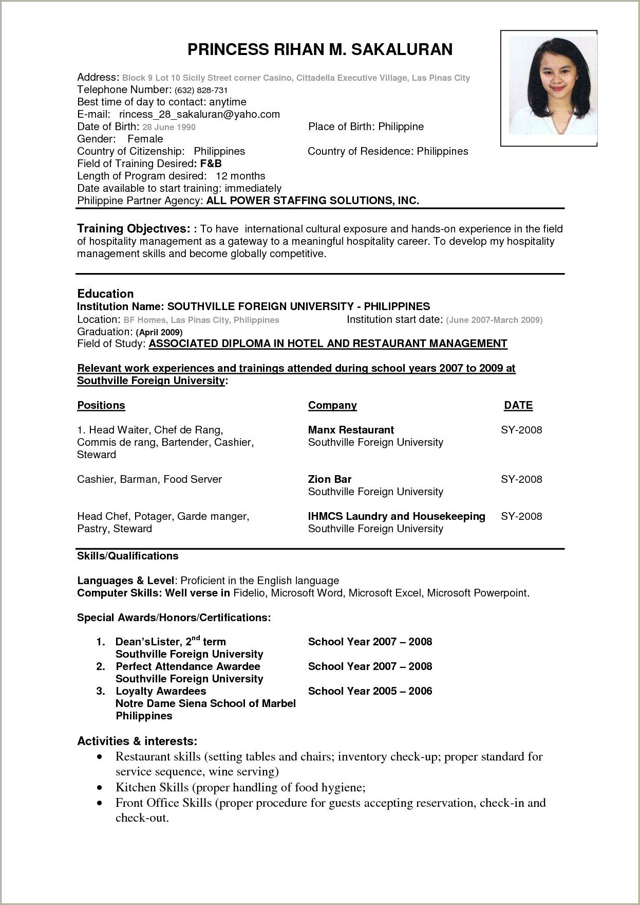 Career Center University Resume Sample In Word