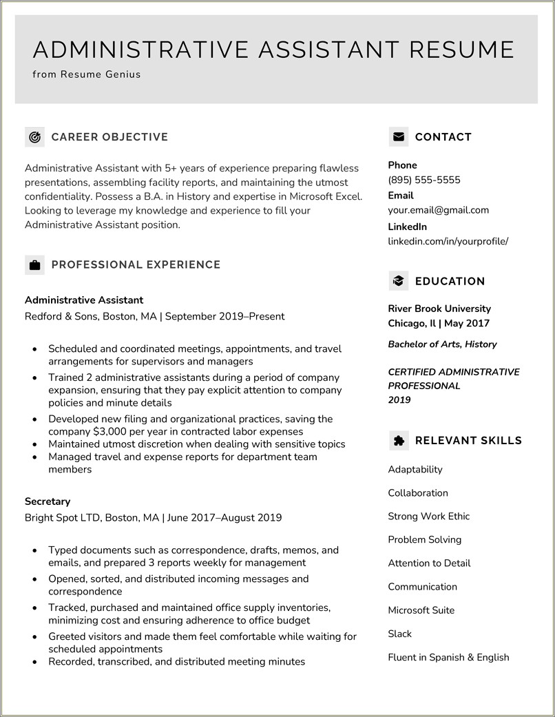 Career Objective Examples For Resume For Office Assistant