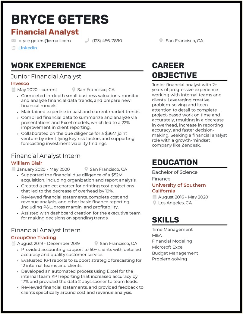 Career Objective For A Finance Resume