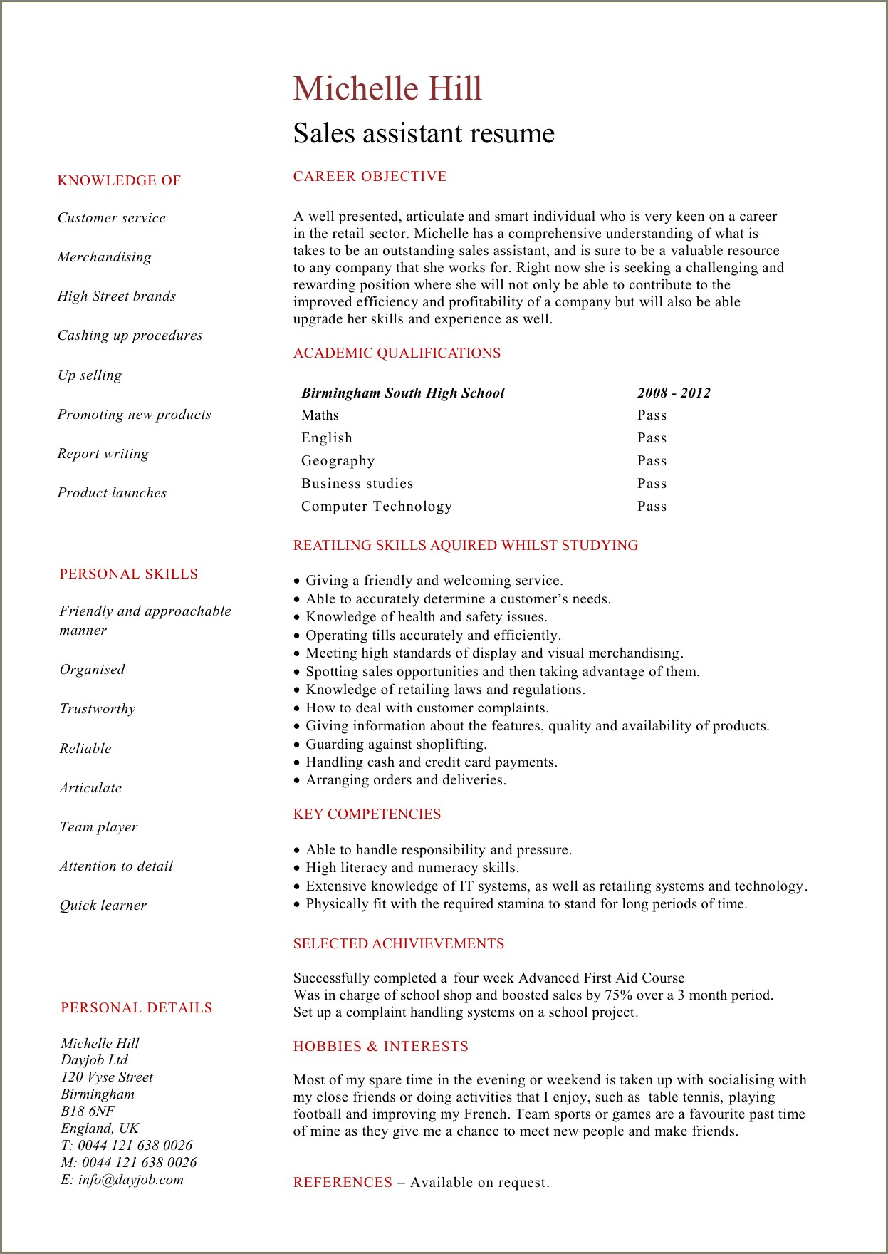 Career Objective For A Student Resume
