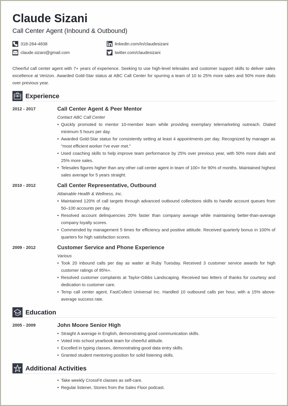 Career Objective For Call Center Resume