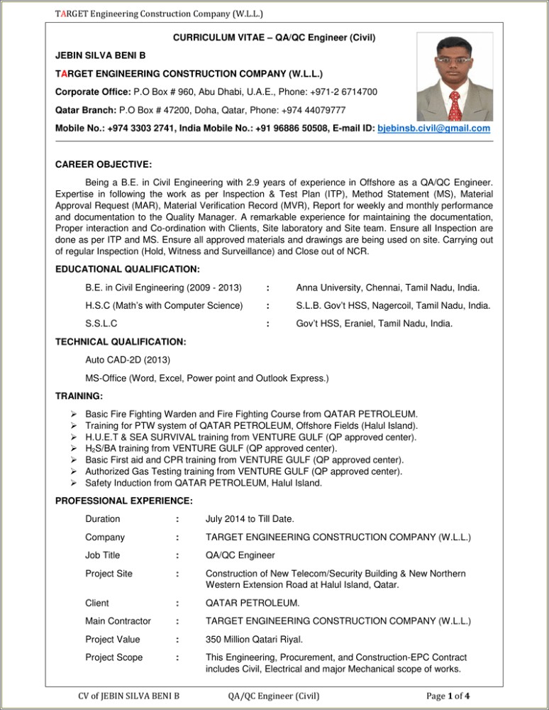 Career Objective For Civil And Construction Engineer Resume