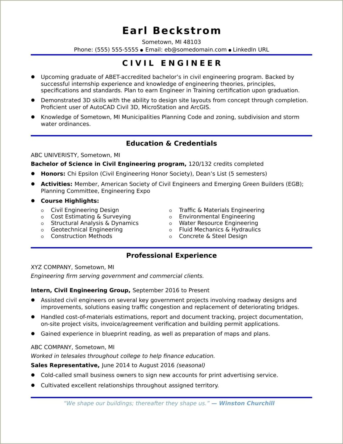 Career Objective For Freshers In Resume For Civil