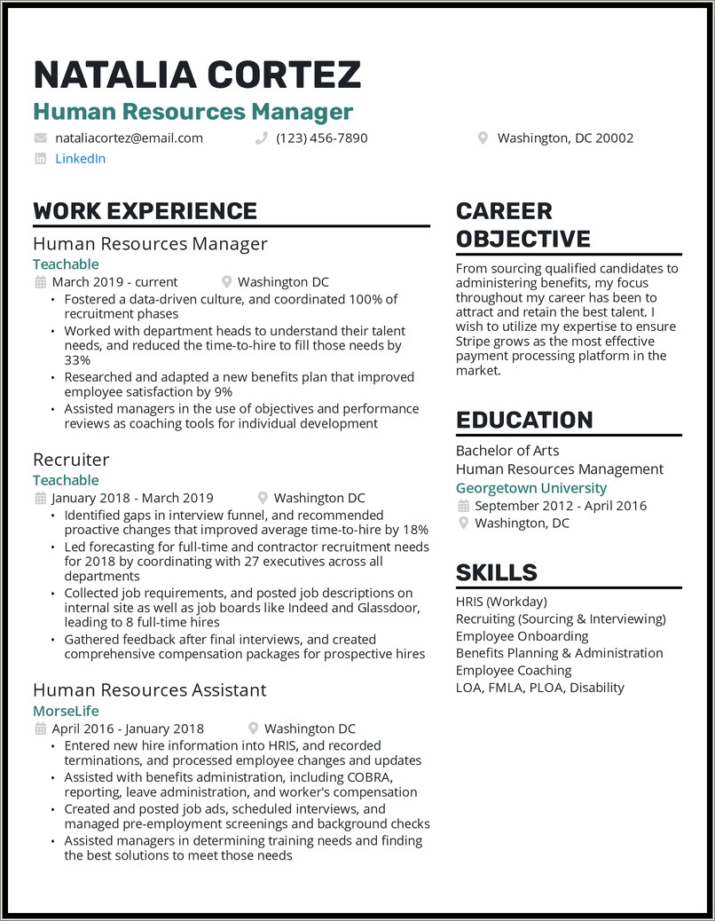 Career Objective For Hr Generalist Resume