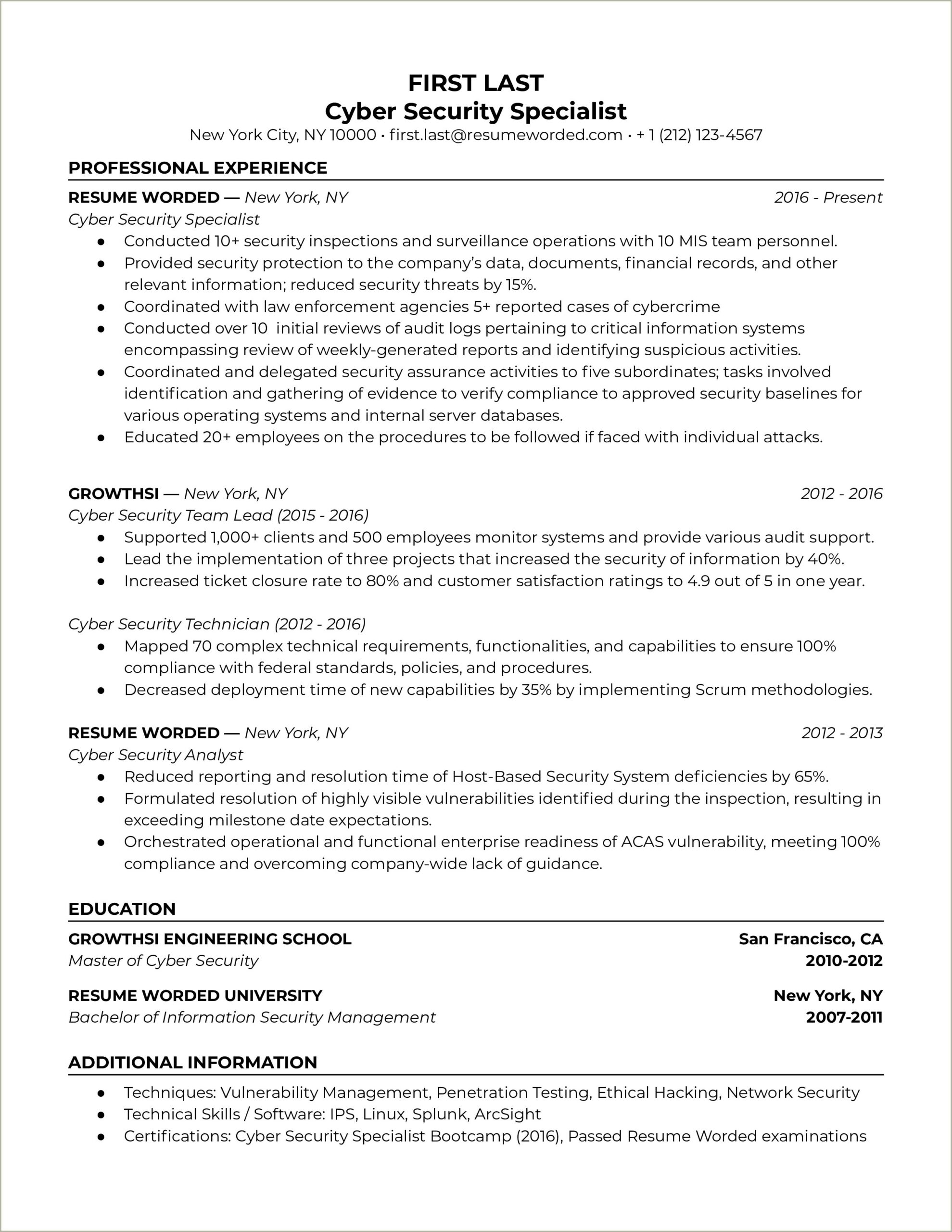 Career Objective For Information Security Resume